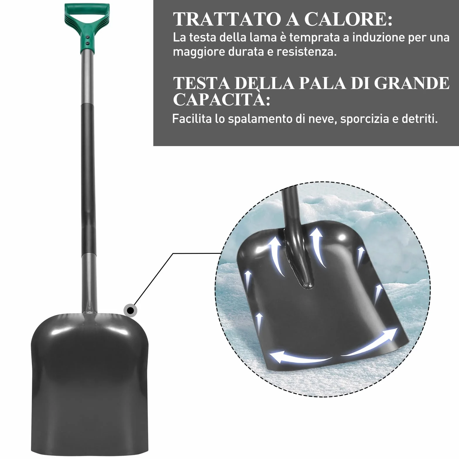 HYCHIKA Pala da Giardino Piazza, Vanga da Giardinaggi, Pala da Scavo, Acciaio Temprato di Alta Qualità, Manico Ergonomico Impugnatura a D, per Piante, Agricola, Diserbo, Spalatura Neve