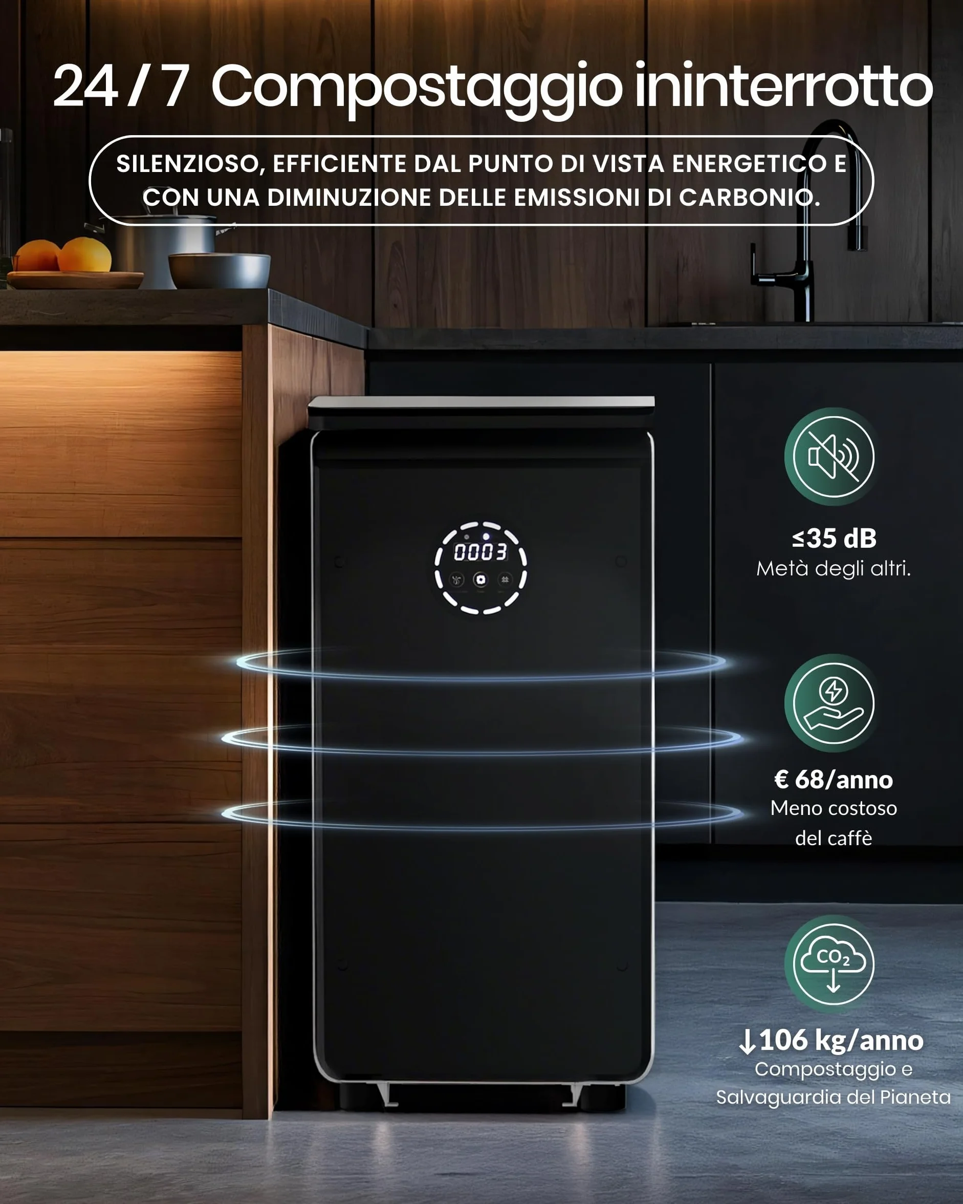 19L Composter elettrico per cucina, Compost intelligente bidone esterno/interno, schermo LED senza odore, trasformare i rifiuti alimentari in fertilizzante per giardino, Compost di rifiuti alimentari