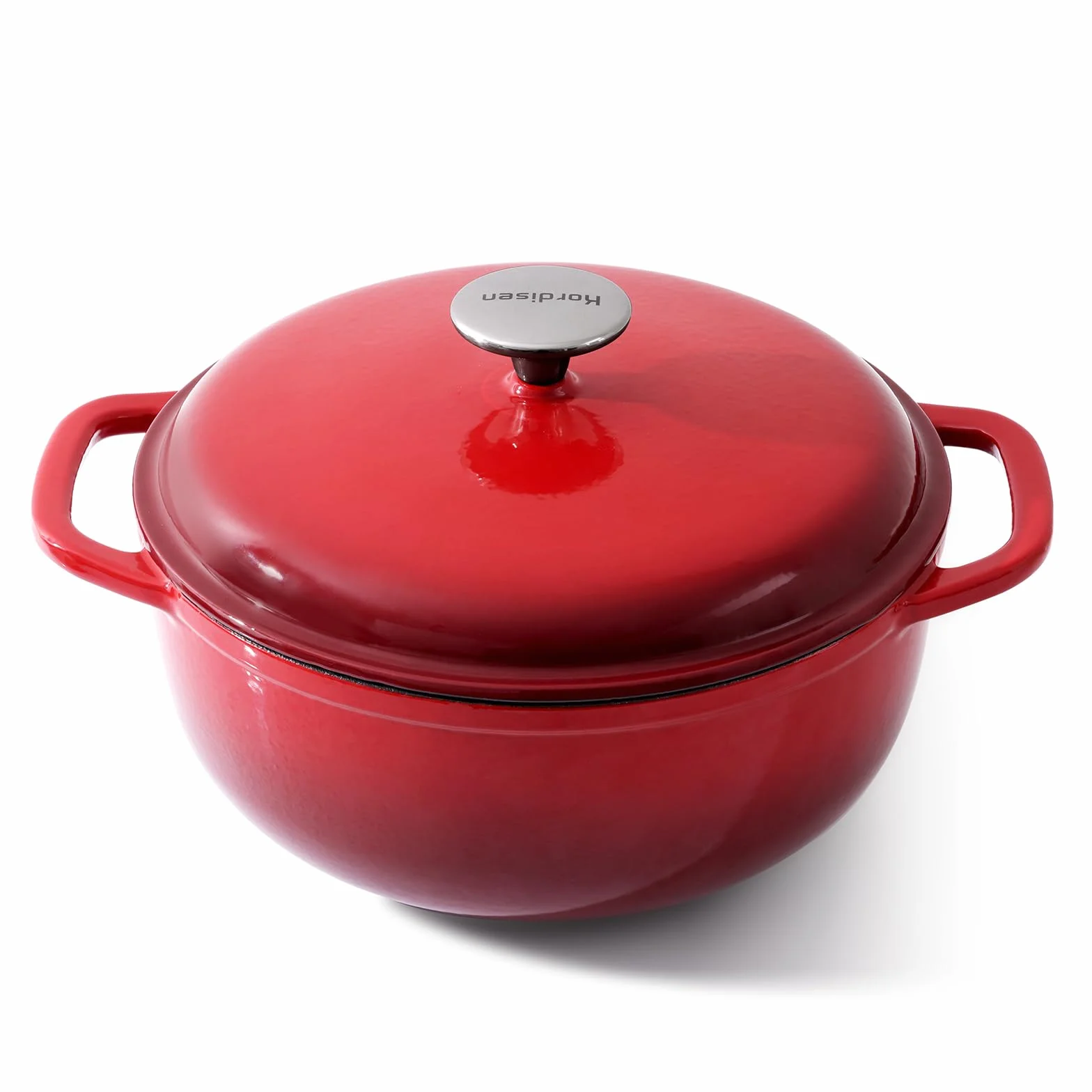Kordisen Casseruola in Ghisa Smaltata 28 cm/5.7L con Coperchio, per Cuocere il Pane a Lievitazione Naturale, Adatta al Forno Fino a 260°C, Robusta e Capiente, Rossa