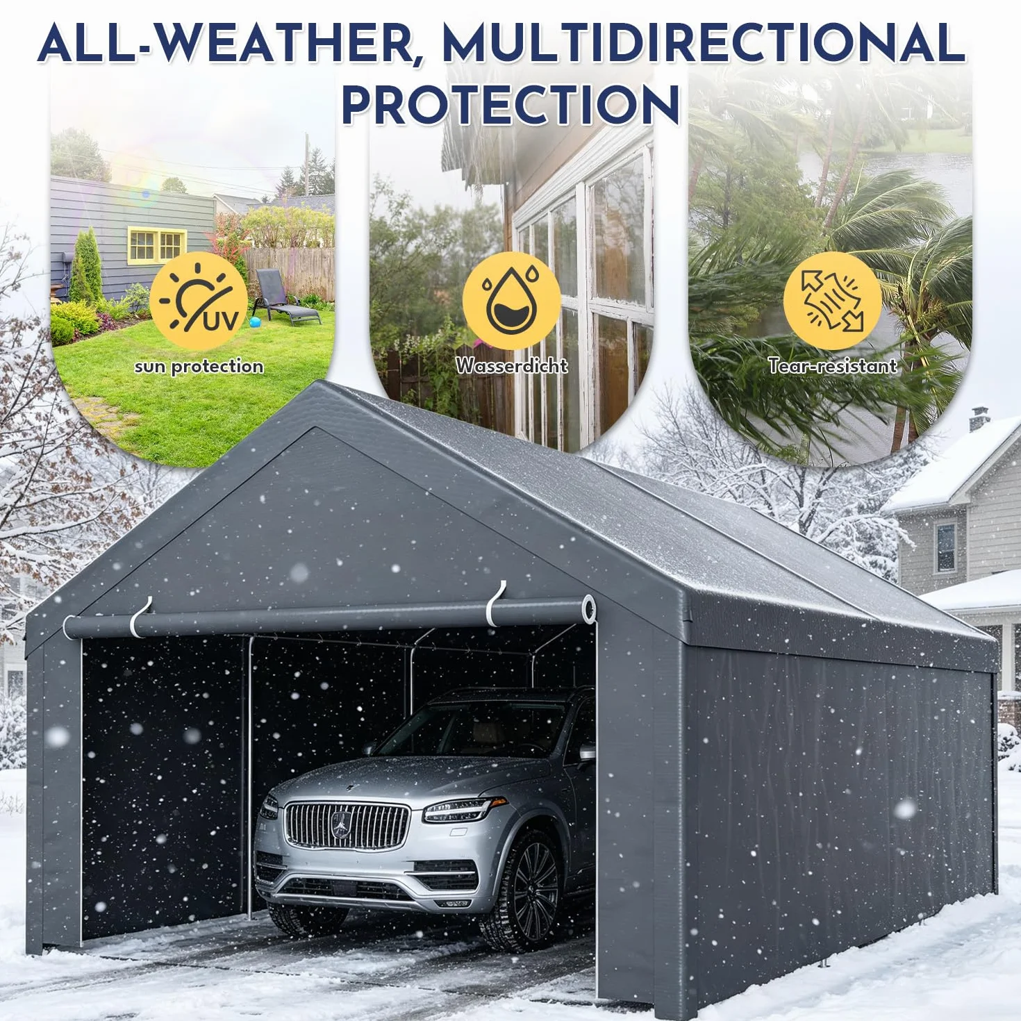 Tenda da garage impermeabile 3x6 m in PE con struttura in acciaio grigio