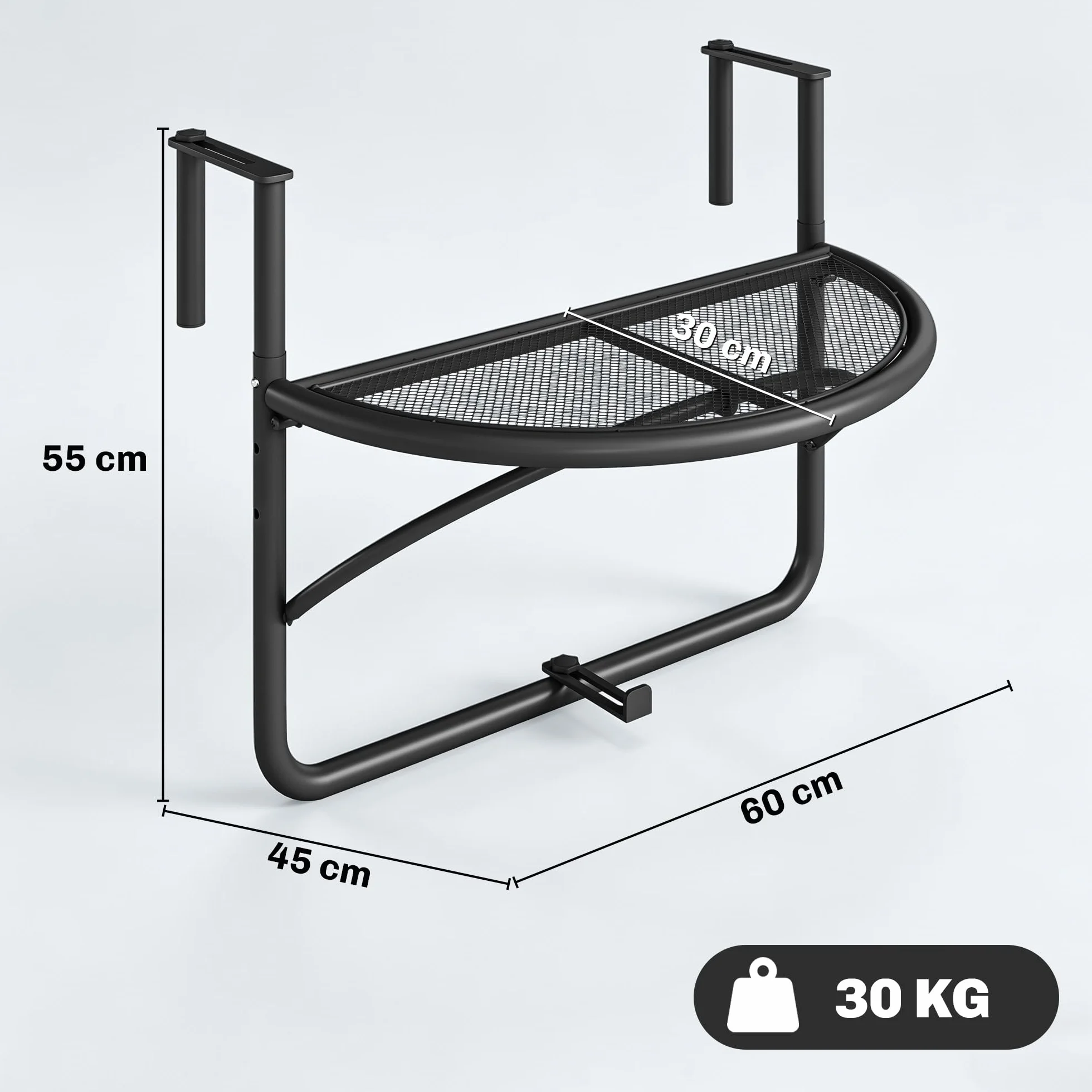 Outsunny Tavolino da Appendere alla Ringhiera del Balcone Regolabile in Altezza Ferro 60 x 45 x 50 cm Nero