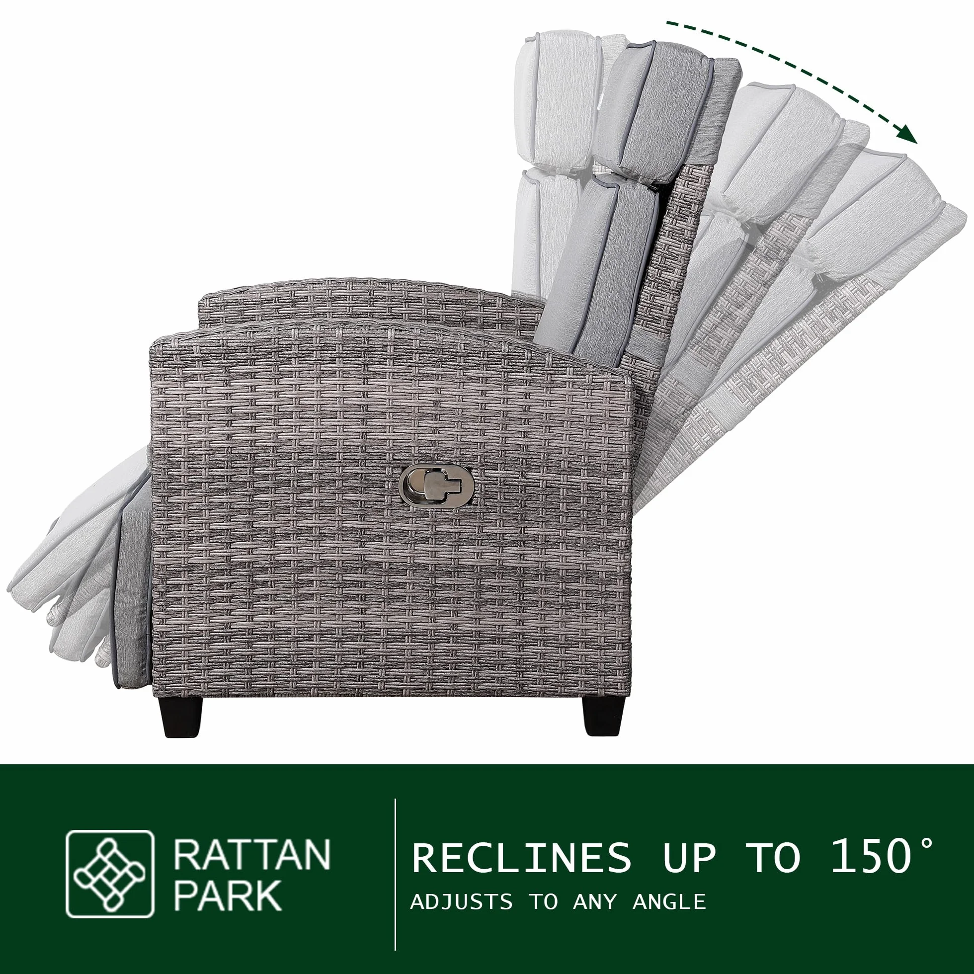 Rattan park Poltrona relax con schienale regolabile, con tavolo pieghevole e cuscino, per giardino, terrazza, esterno – vimini marrone (Brown)