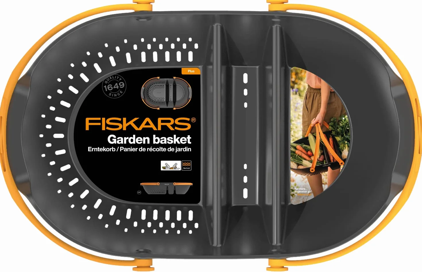 Fiskars Cesta per il Raccolto, Per Raccogliere, Trasportare e Pulire i Prodotti e gli Attrezzi, Plastica, Nero/Arancione, Plus, 1062831