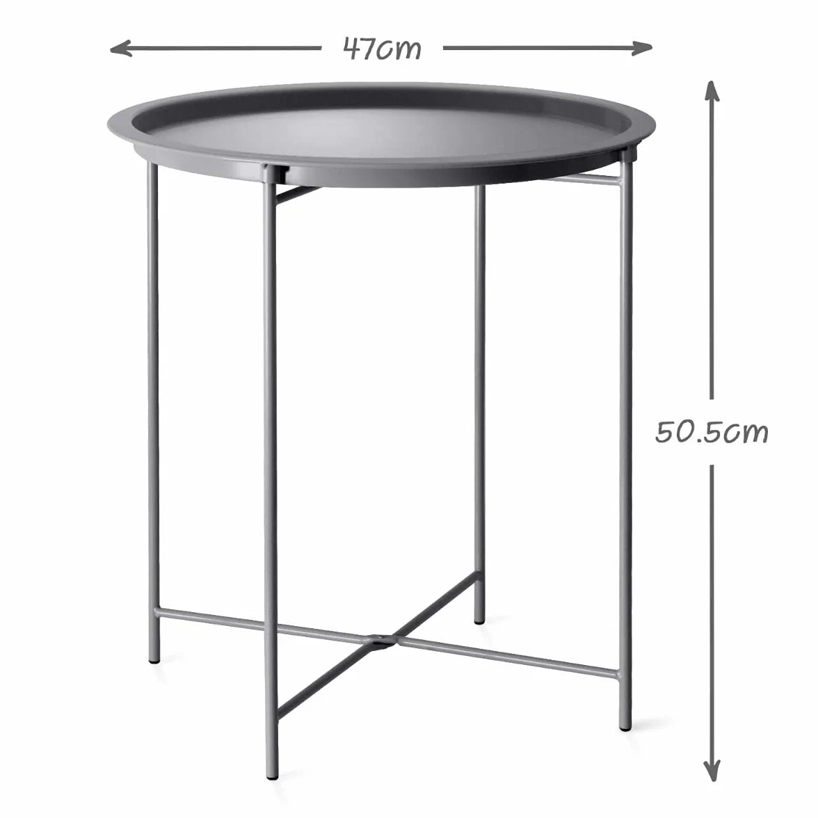 CKB LTD tavolino rotondo pieghevole da esterni e interni con vassoio rimovibile, in acciaio verniciato a polvere, singolo tavolo da giardino, per arredamento, colore grigio antracite