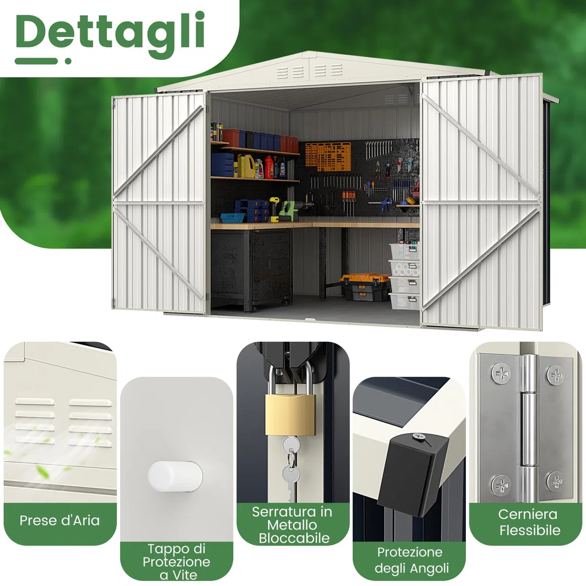 RELAX4LIFE Casetta da Giardino in Metallo 8M³ 5M², 246x193x180CM con Porta Bloccabile, Tetto Inclinato, Finestra di Ventilazione per Attrezzi Biciclette Rifiuti