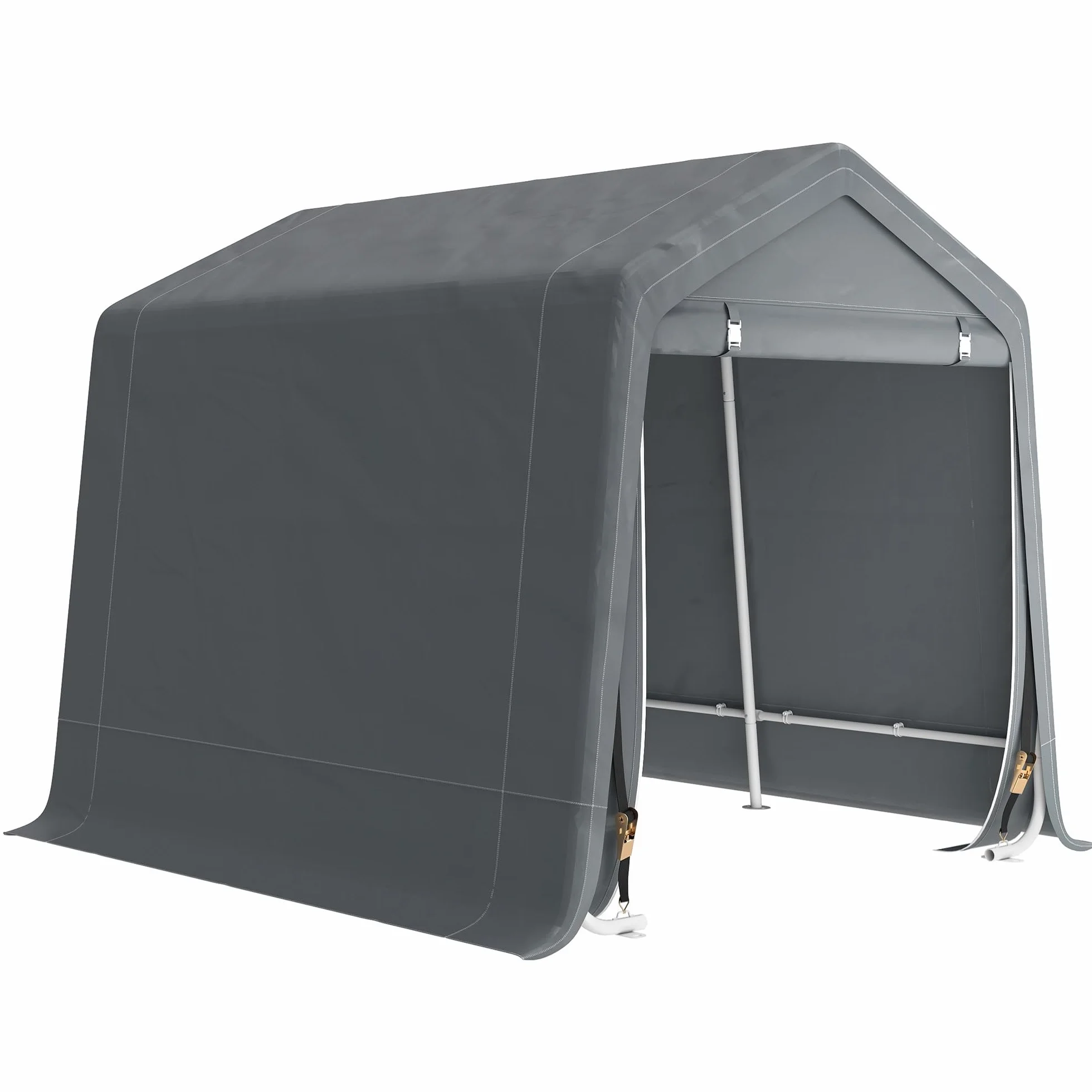 Outsunny Garage Moto per Esterno 2.4x2m, Tenda in Metallo e Tessuto PE, Grigio Scuro
