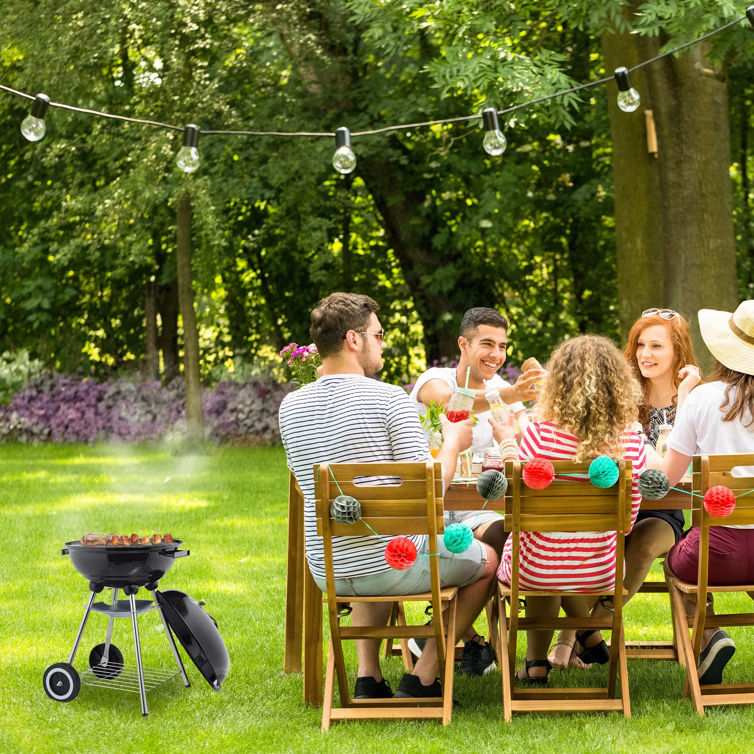 Relaxdays Barbecue Sfera Pieghevole Portatile Griglia 40 cm Nero