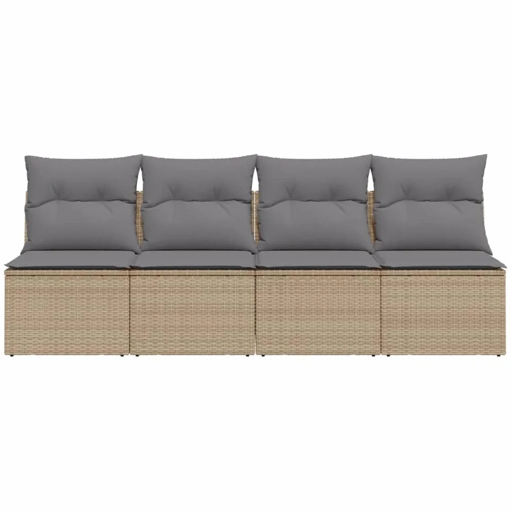 Divanetto da Esterno, Salotto da Giardino Esterno, Divano da Giardino con Cuscini a 4 Posti Beige in Polyrattan