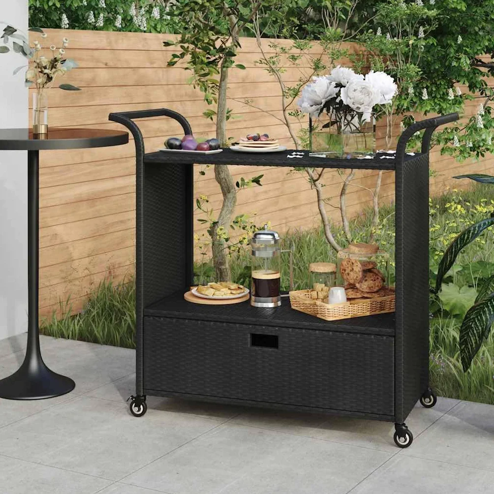 vidaXL Carrello da Bar Nero 100x45x97 cm Polyrattan