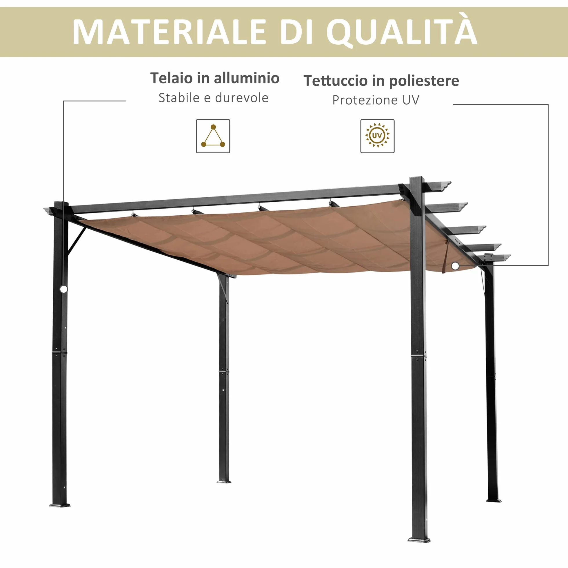 Outsunny Pergolato da Giardino 3x4m Gazebo Pergola Esterno Grigio Marrone