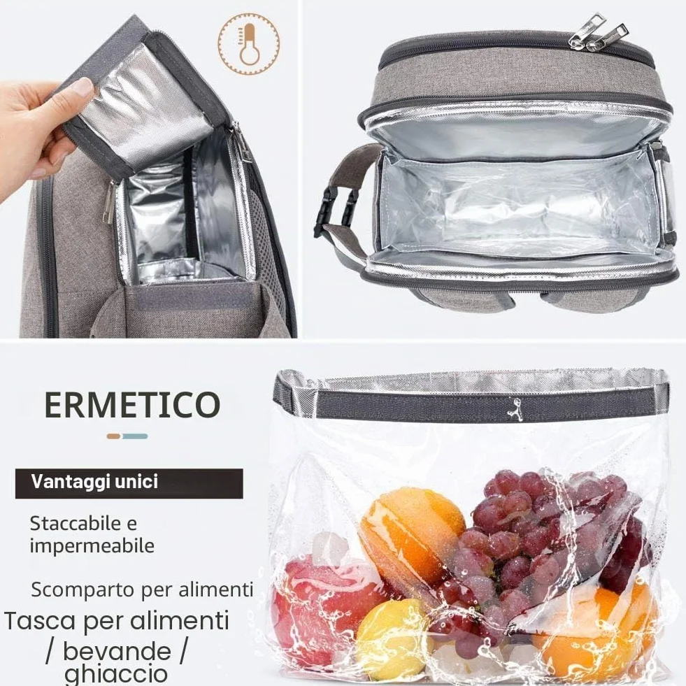 HappyPicnic Zaino da picnic isolato 4 persone stoviglie scomparto raffreddamento portabottiglie tappeto impermeabile