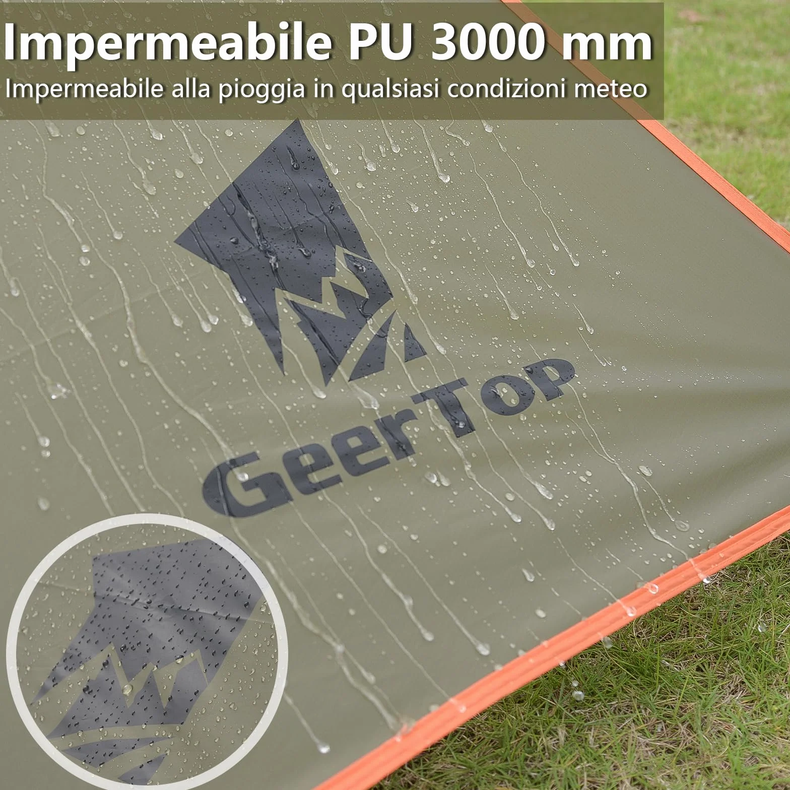 Tenda da Sole Auto GeerTop 3,5 x 5,8 m Impermeabile 3000 mm, Grande Tenda Laterale con 2 Aste, Tettoia Solare Impermeabile per Campeggio Auto, SUV, MPV, Camper