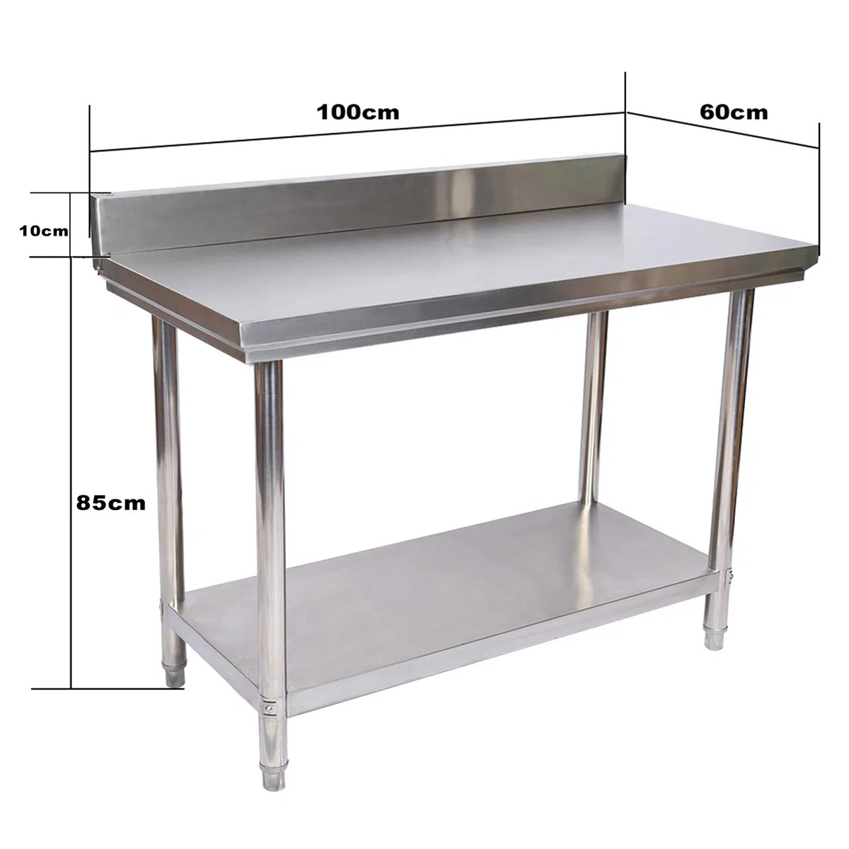 Wiltec Tavolo da lavoro in acciaio inox 100 x 60 x 85 cm con alzatina e ripiano inferiore