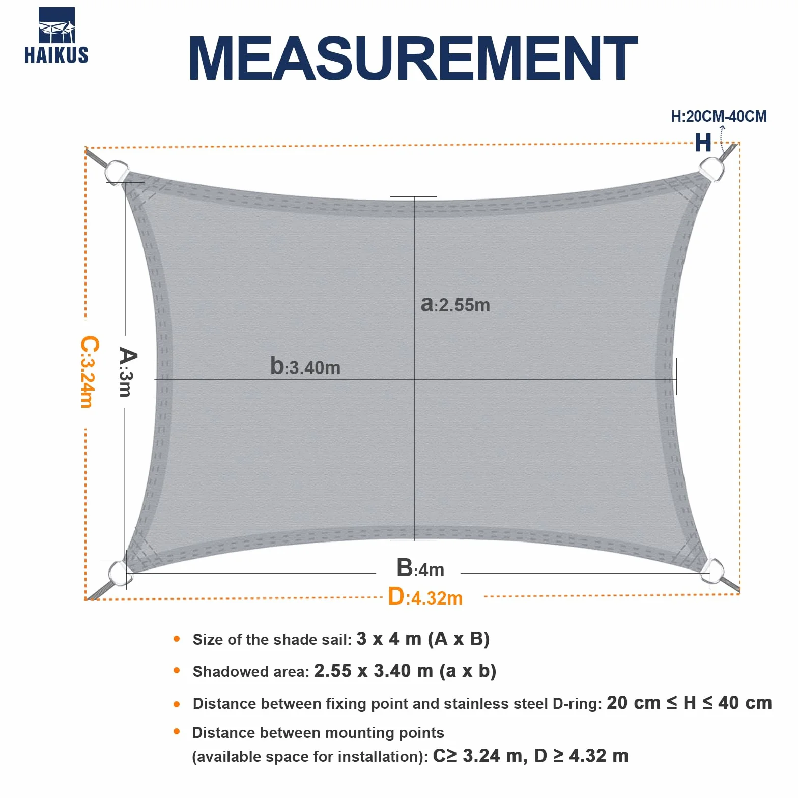 Tenda a Vela Ombreggiante Impermeabile Rettangolare 3x4 m, Protezione Raggi UV 98%, Telo Ombra 400x300, Bianca Beige
