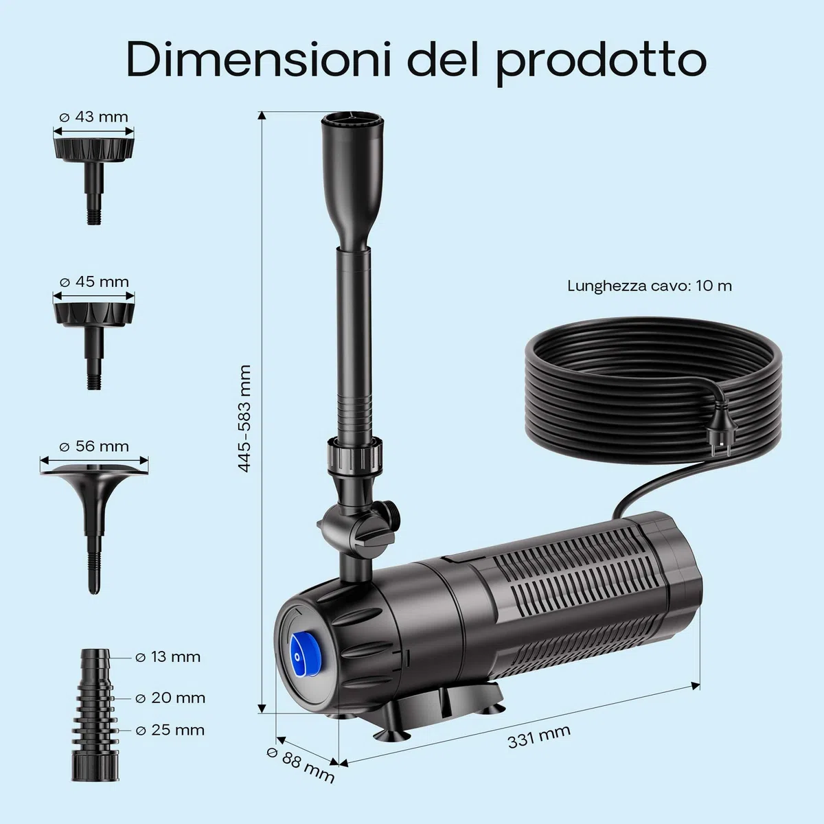 SunSun CUP-129 Pompa fontana con UVC 9W, 1000 l/h 24W, 4 giochi d'acqua, Pompa filtro laghetto
