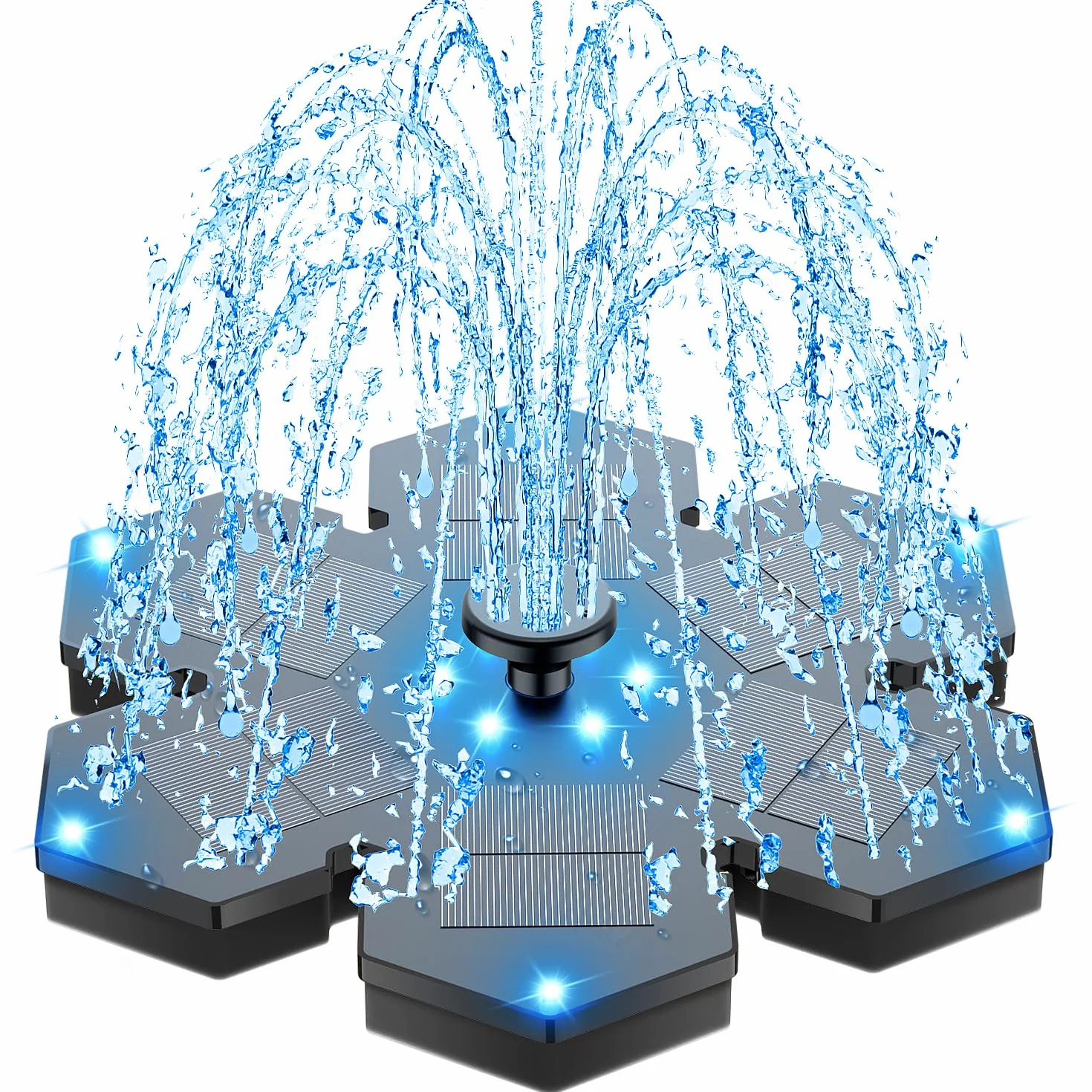 SZMP Fontana Solare 12 LED Colorate, 3.5W Fontana Solare da Giardino Esterno Built-in 2000mAh Batteria, 2025 Upgrade 8 Ugelli e 4 Fissatori, Ideale per Bagno per Uccelli, Laghetto, Giardino Piscina