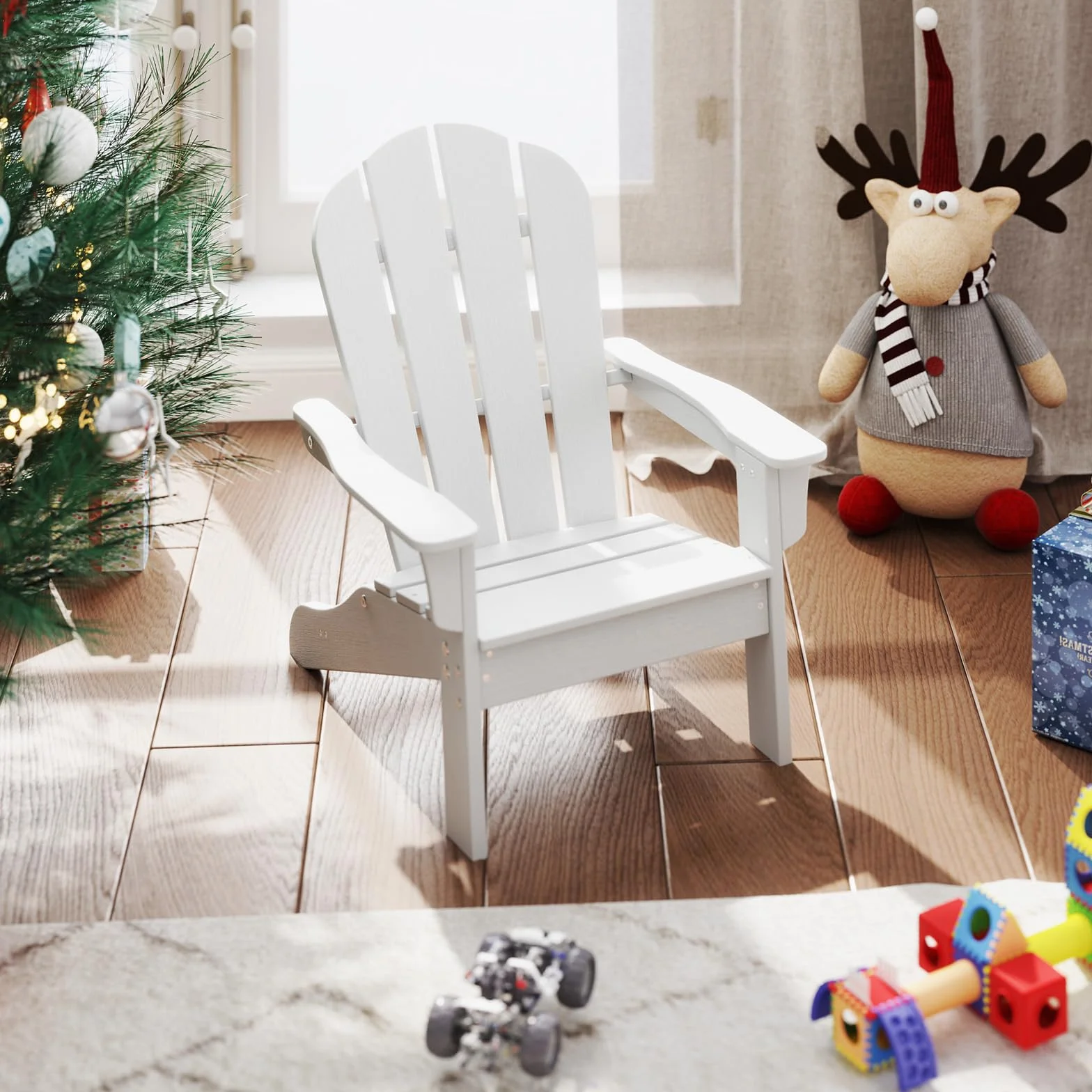 GYMAX Sedia Adirondack per Bambini da Giardino, Sedia per il Tempo Libero in HDPE con Ampio Sedile, Schienale e Braccioli, Angolo di Elevazione di 105°, Poltrona Esterno per Bambini 3-8 Anni (Bianco)
