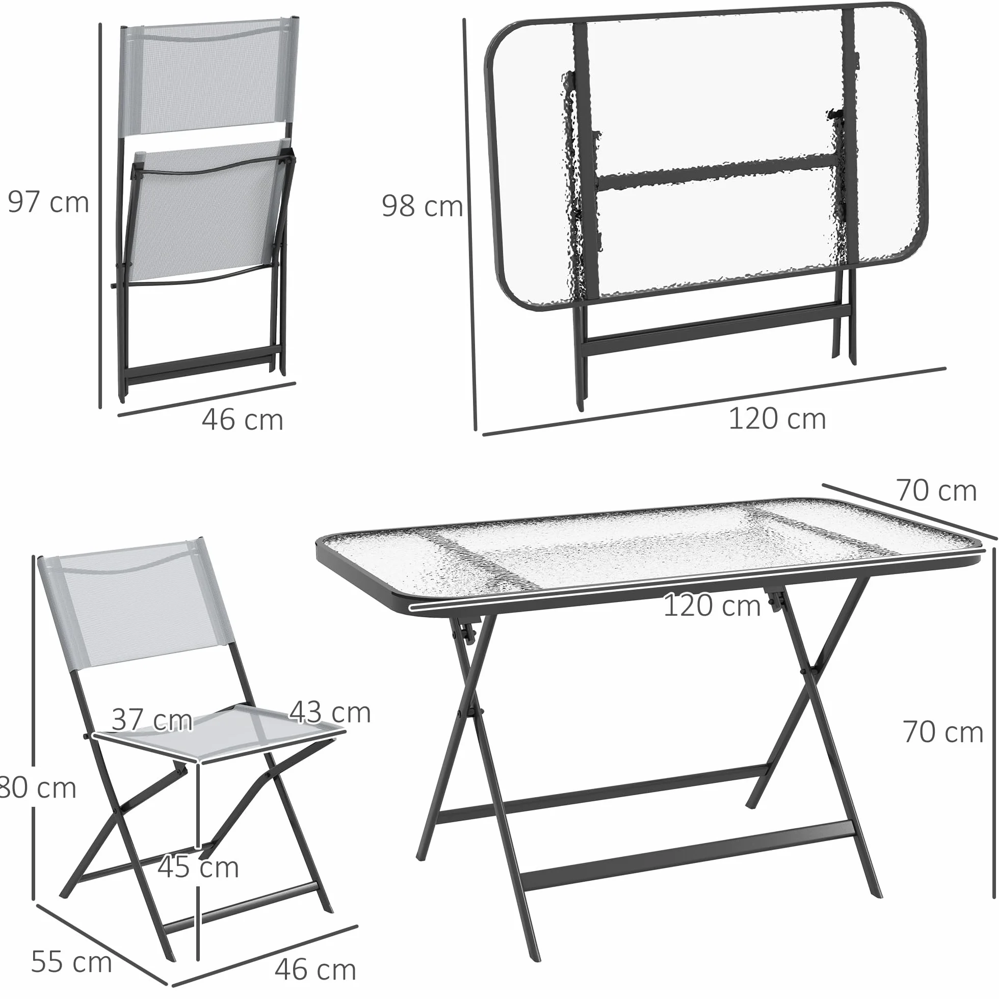 Outsunny Set Tavolo e Sedie da Giardino 5 Pezzi Pieghevole, Metallo, Grigio