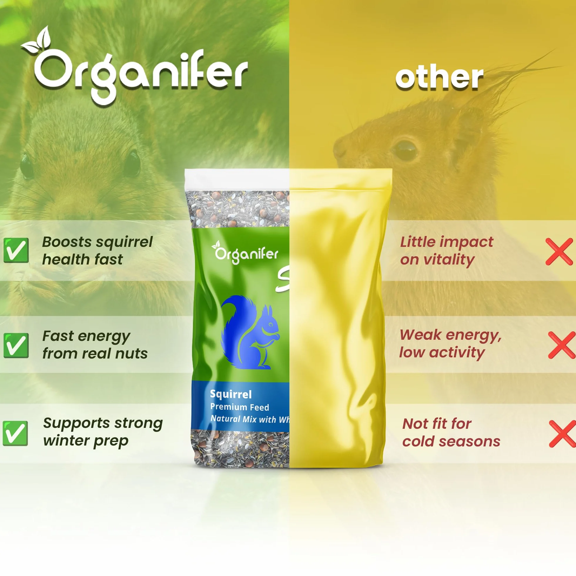 Mangime Per Scoiattoli - Mix Con Noci Intere (5 Kg) - Mangime Per Scoiattoli, Ricco Di Proteine, Grassi E Fibre - Adatto Per Mangiatoie Per Uccelli - Senza Pesticidi - Ogni Stagione - Organifer