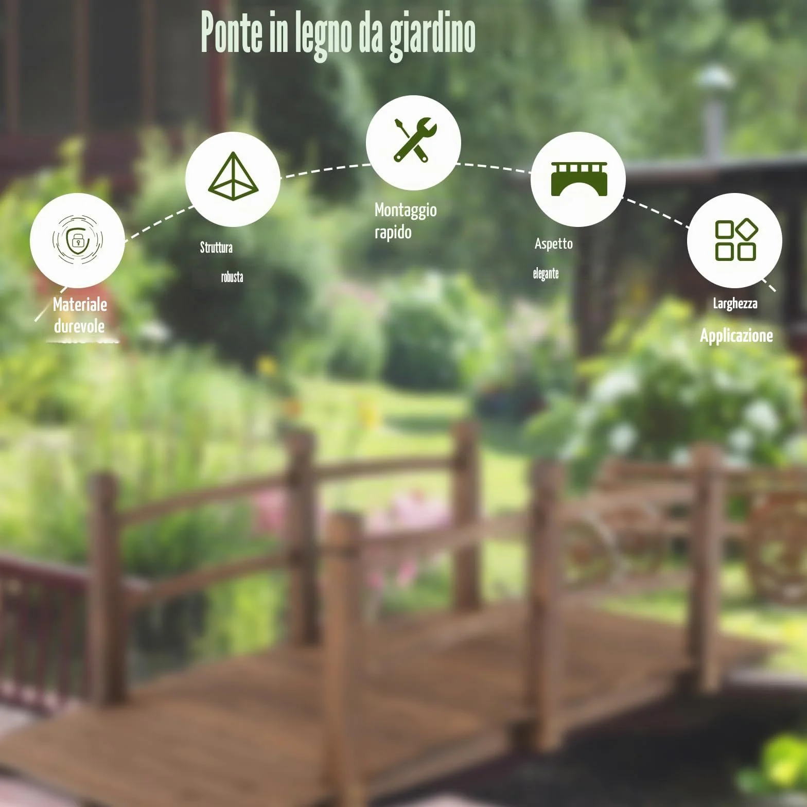 SOARS Ponte da Giardino in Legno di Abete Carbonizzato con Ringhiere, Ponticello Grande Calpestabile per Giardino e Stagno Portata 150 kg, 172 × 76 × 58 cm, Marrone