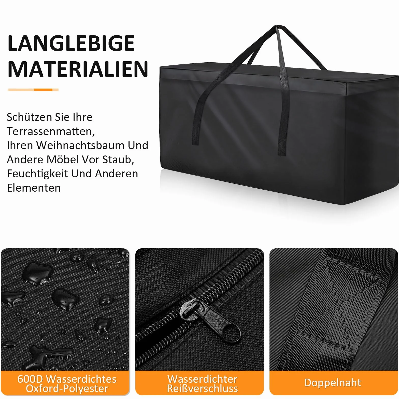 LeapBeast Borsa portaoggetti per mobili da giardino,Borsa per cuscini da giardino,Borse di stoccaggio,Borse di Stoccaggio per Esterni,600D Oxford con maniglia, impermeabile (125x40x55cm)
