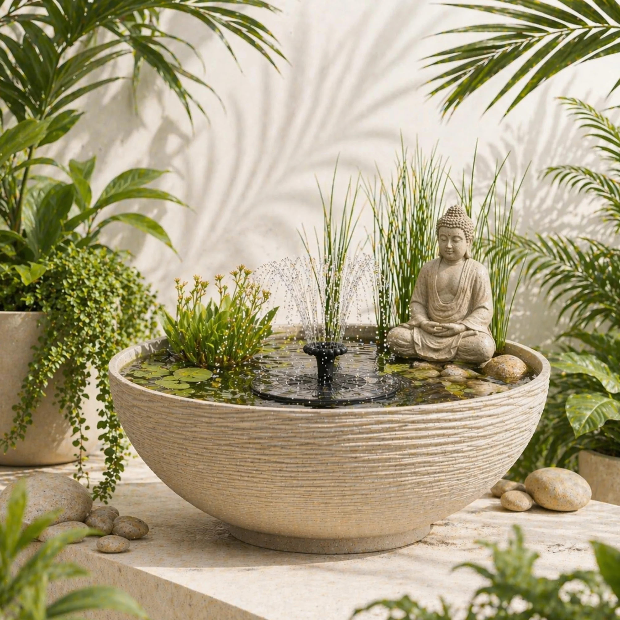 matches21 HOME & HOBBY Set di fontane solari per esterni, grande ciotola da 45 cm, antracite come fontana da giardino