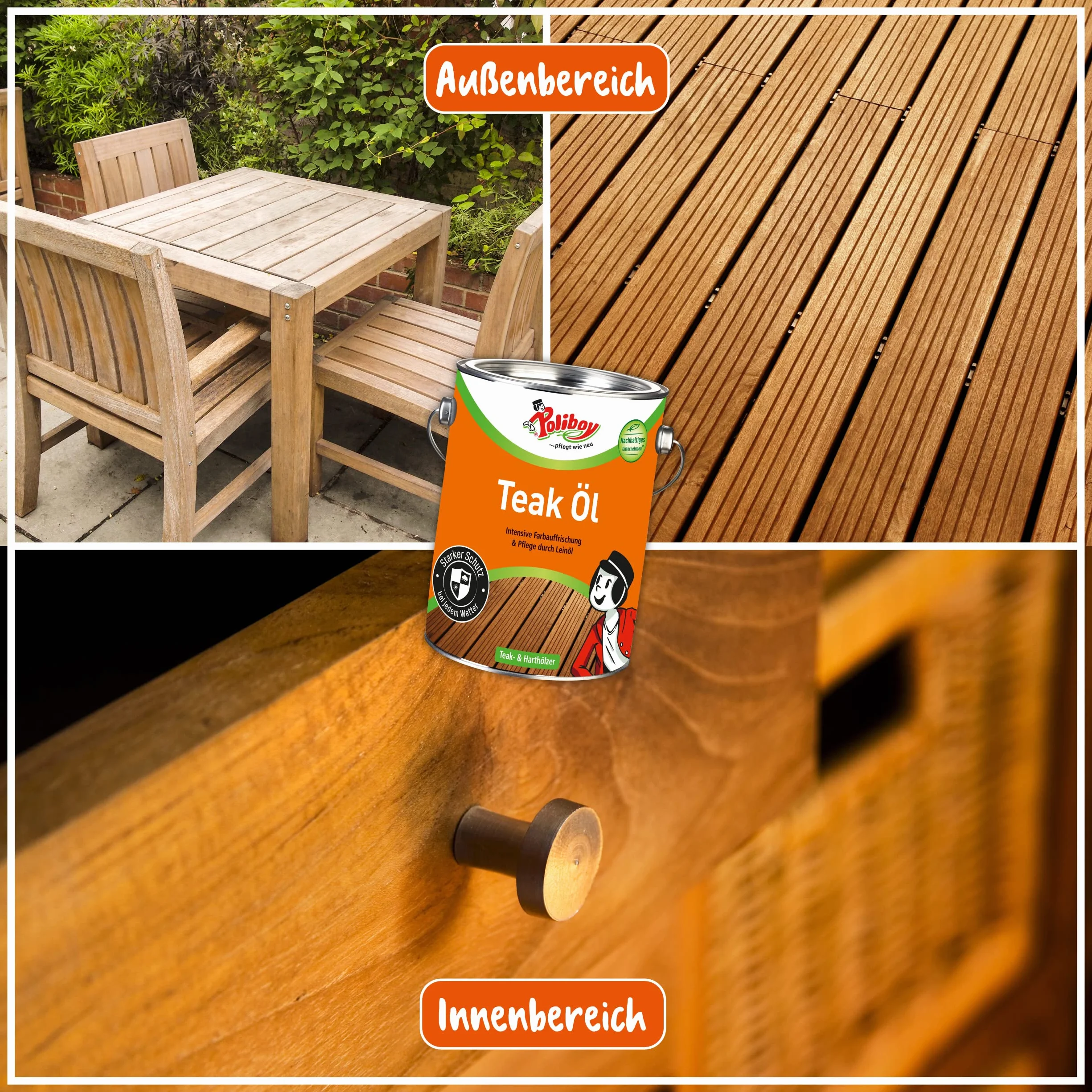 Poliboy Olio per Legno Teak 2,5 litro, Protezione e Cura per Legni Duri Scuri