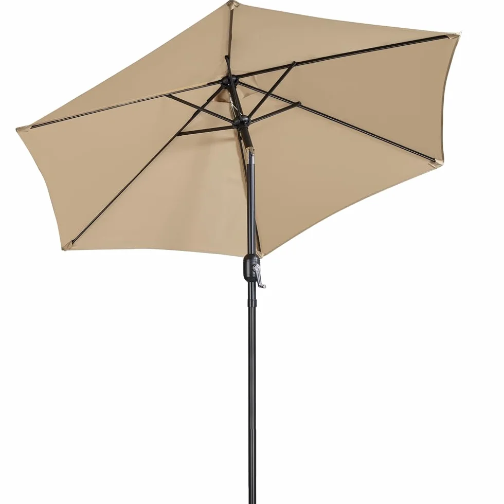 Yaheetech Ombrellone da Giardino 230 cm Parasole Protezione UV con Manovola 6 Stecche Reclinabile Telo Poliestere Tubo Alluminio