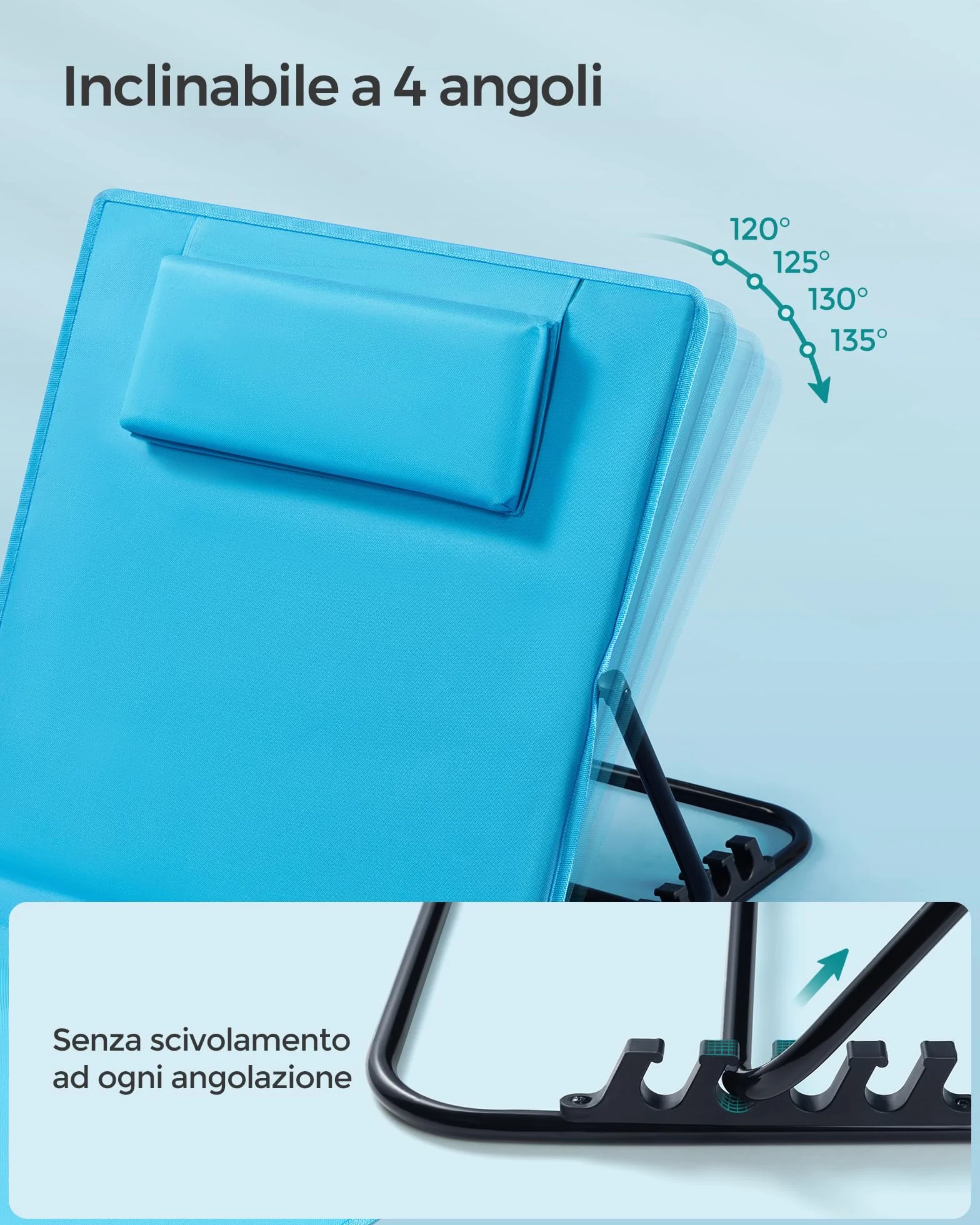 SONGMICS Set di 2 Lettini da Spiaggia, Sedie a Sdraio, Portatile con Manico, 158 x 55 cm, Azzurro Cielo