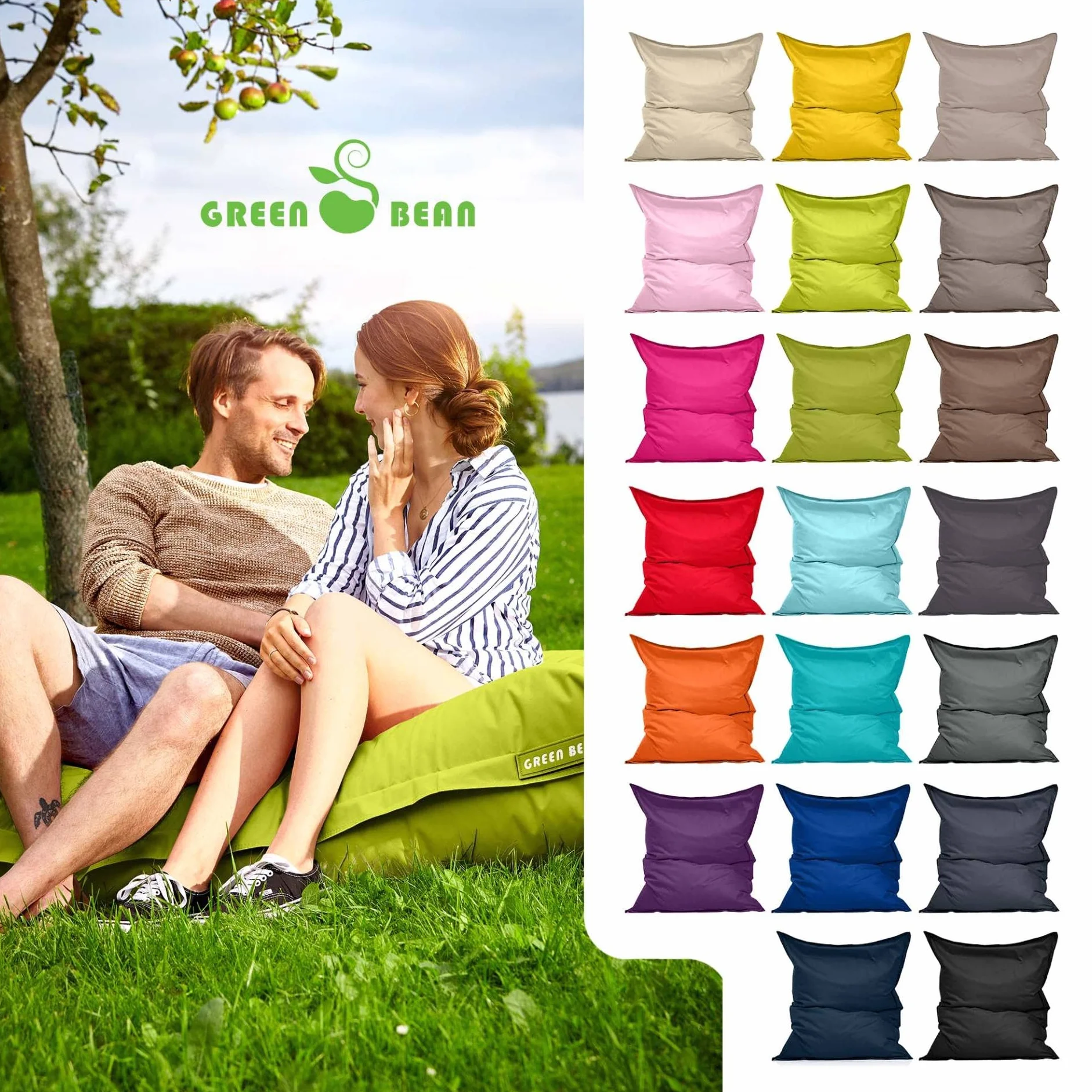 Green Bean Poltrona a sacco XXL 140x180cm 380L Bambini Adulti Imbottitura Perle EPS Impermeabile Lavabile Verde chiaro