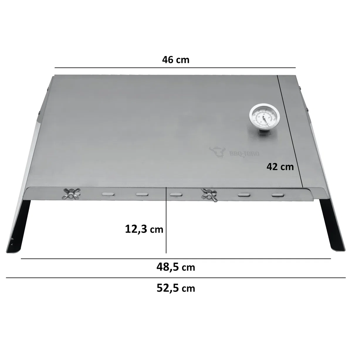 BBQ-Toro Inserto per pizza in acciaio inox con termometro, 48,5–79 x 42 x 12,3 cm, griglia a gas per pizza