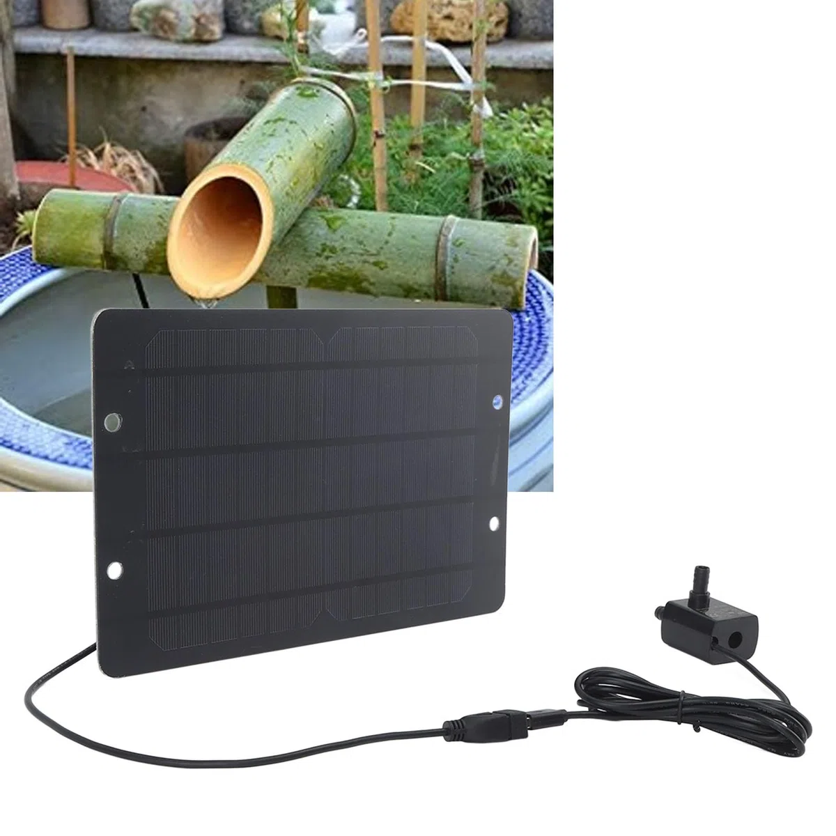Buachois Pompa Solare per Laghetto,USB 6V 10W Kit Pannello Solare Per Vaschetta Per Uccelli,Set di Pompe Per Fontana Solare Per Laghetto All'aperto,Giardino con Patio E ACQ