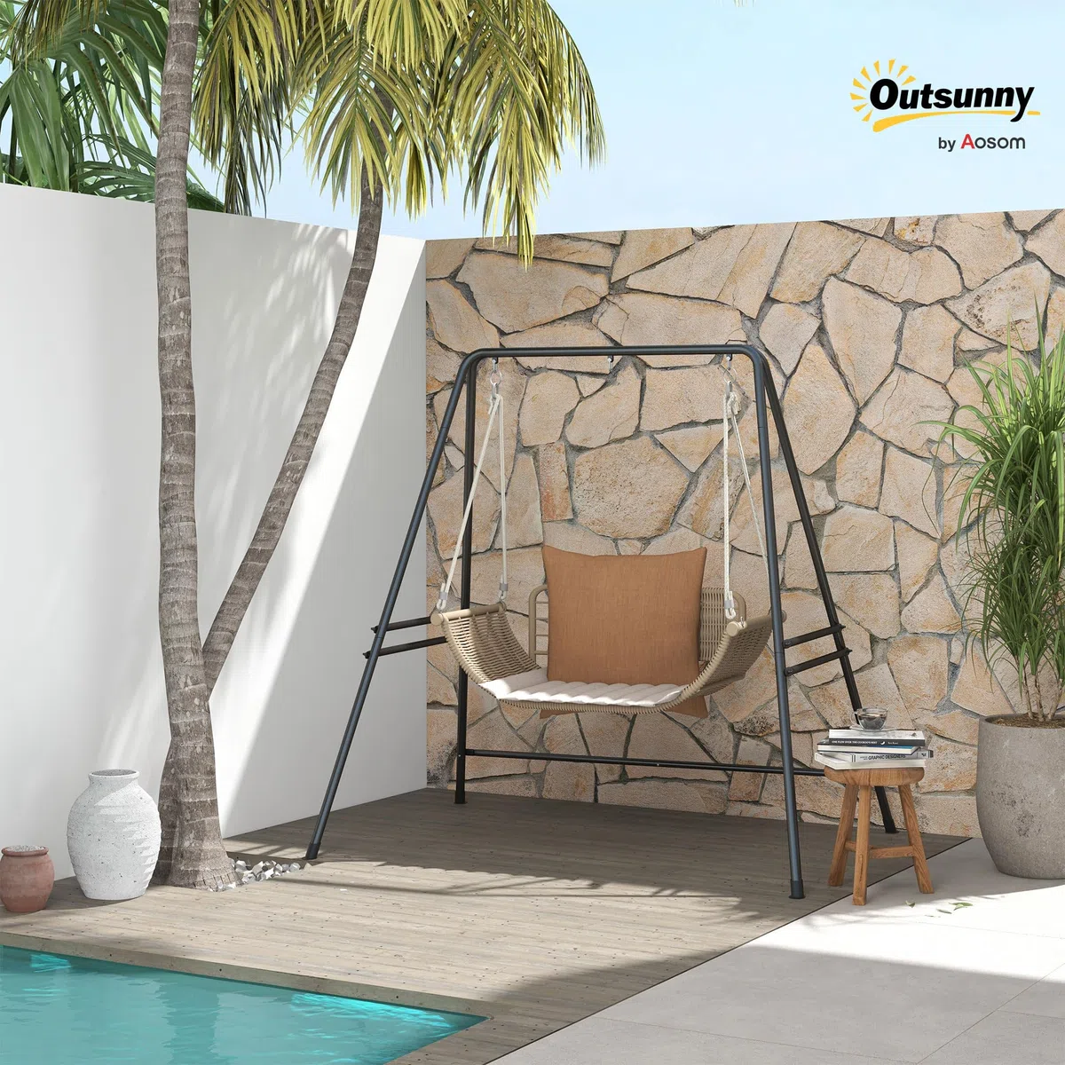 Outsunny Supporto per Amaca e Sedia a Dondolo/a Uovo, Sostegno Amaca in Acciaio con Gambe ad A e Agganci, Facile da Montare, per Esterno ed Interno, 178x143x180 cm, Nero