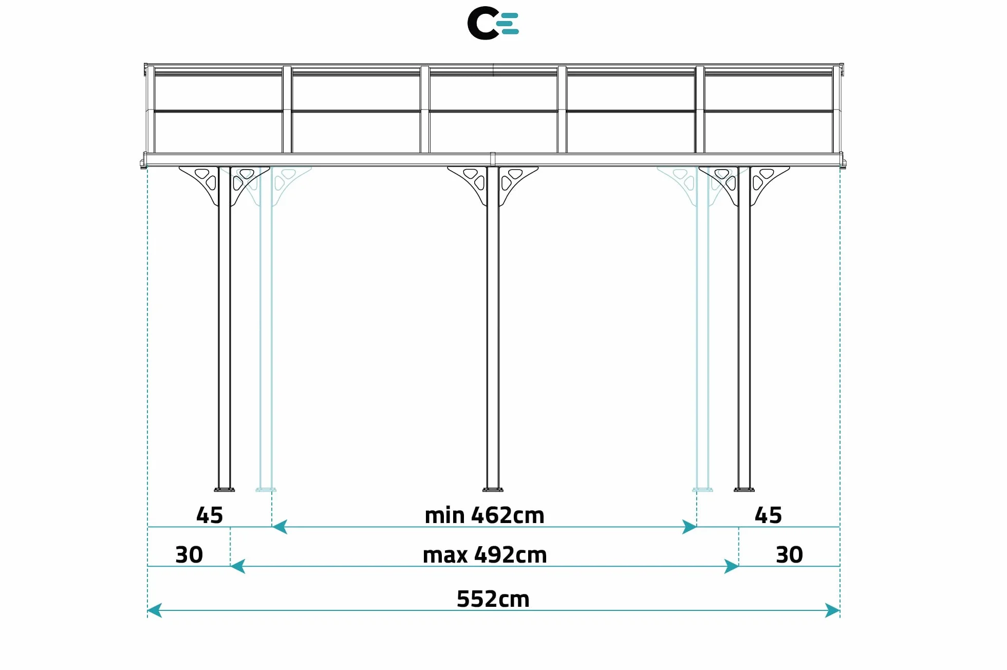 KLEO Carport Pergola Addossata 5,5x3m Alluminio Grigio 16,5m²