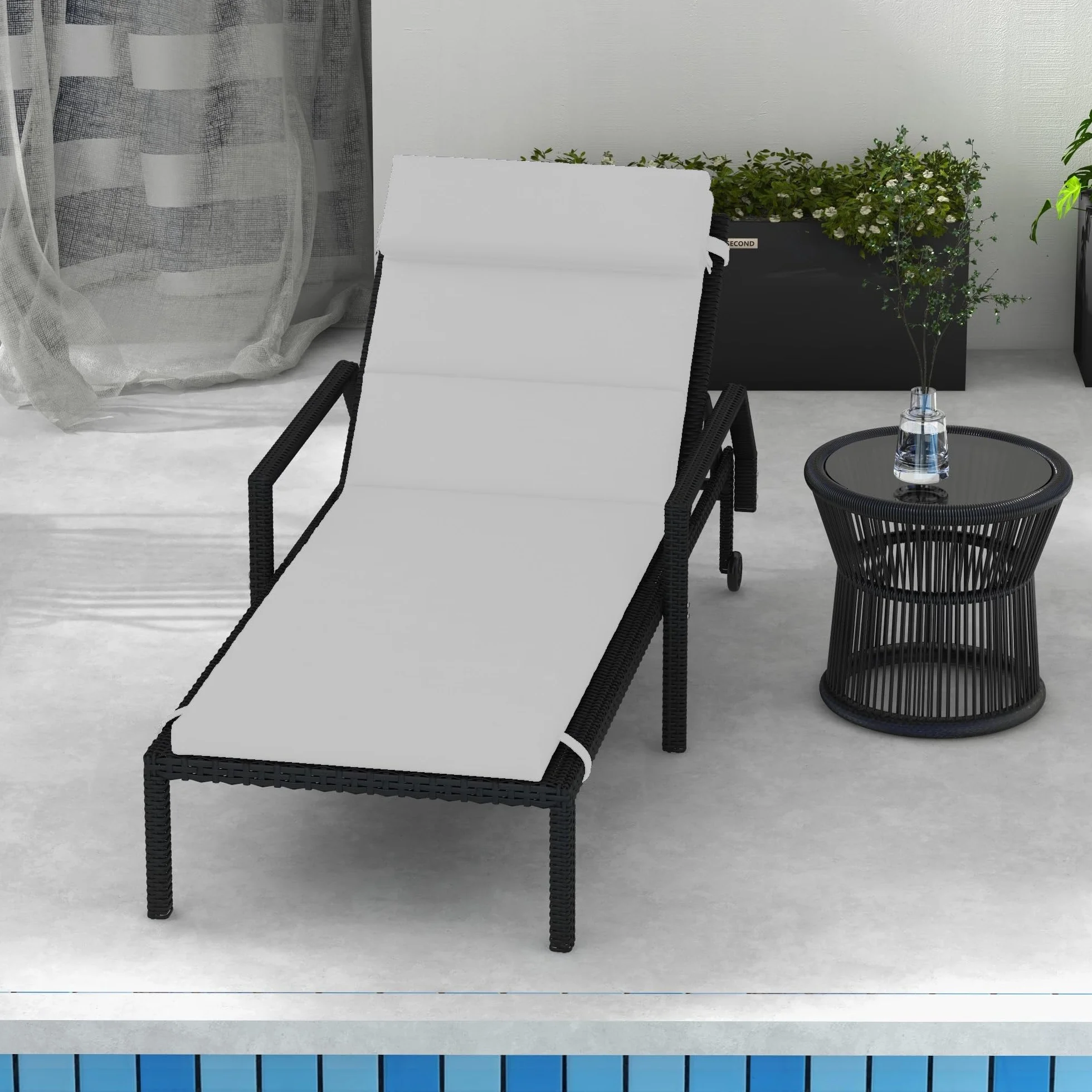 Outsunny Cuscino per Sdraio e Lettino Prendisole, Cuscino Imbottito con Poggiatesta e Lacci in Poliestere Resistente all'Acqua, Grigio Chiaro