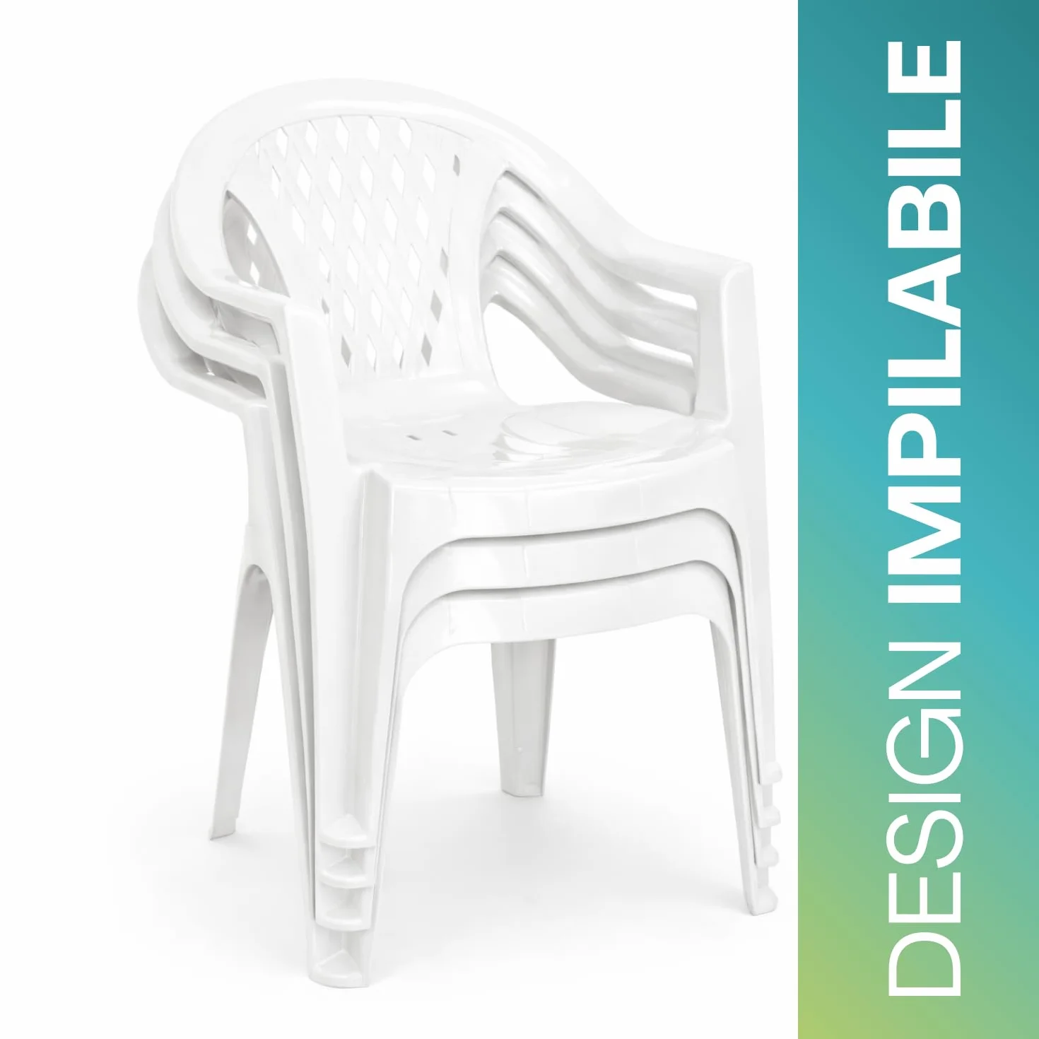 VIRSUS Set 4 Sedie da Giardino in Polipropilene Bianco 57x61.5x79 cm Impilabile con Braccioli