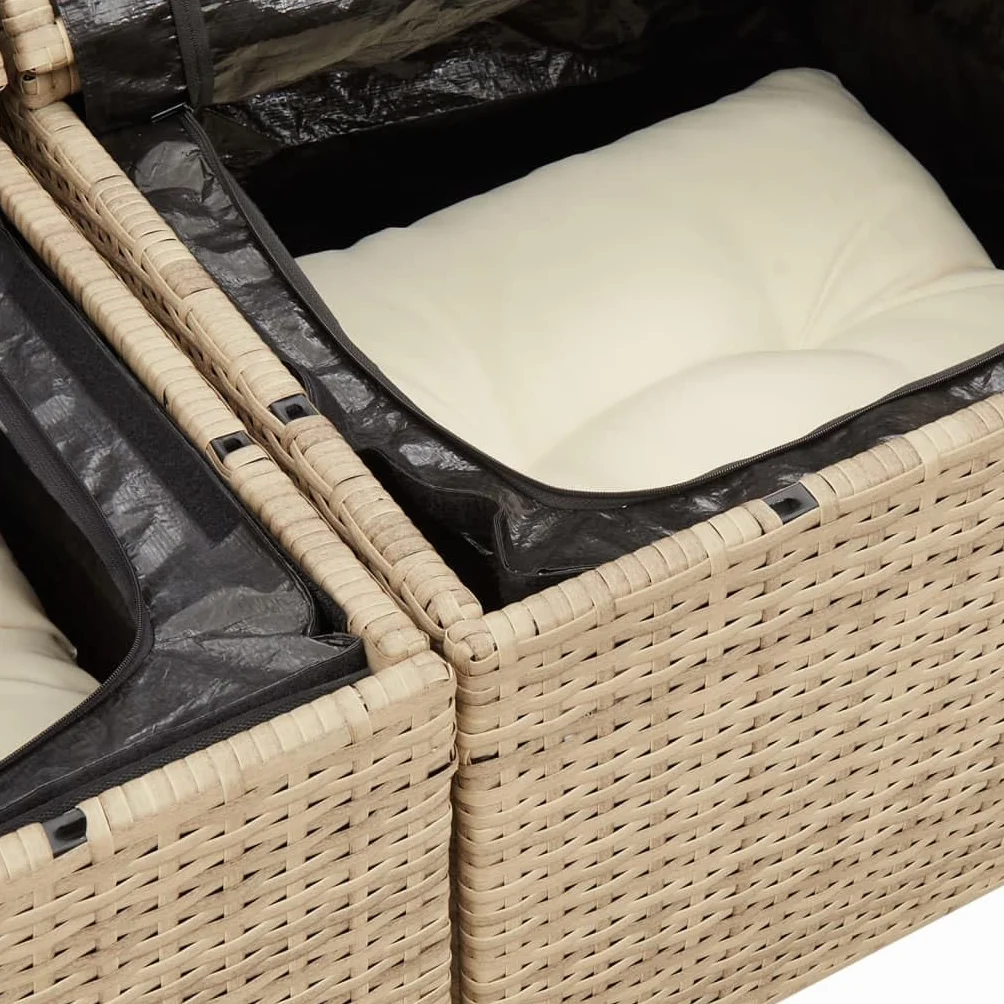 IKAYAA Divanetto da Esterno 2 Posti con Contenitore Divano da Giardino in Polyrattan Salotto da Giardino in Polyrattan Set da arredo per Esterno con Cuscini-Beige e Bianco-2 pz
