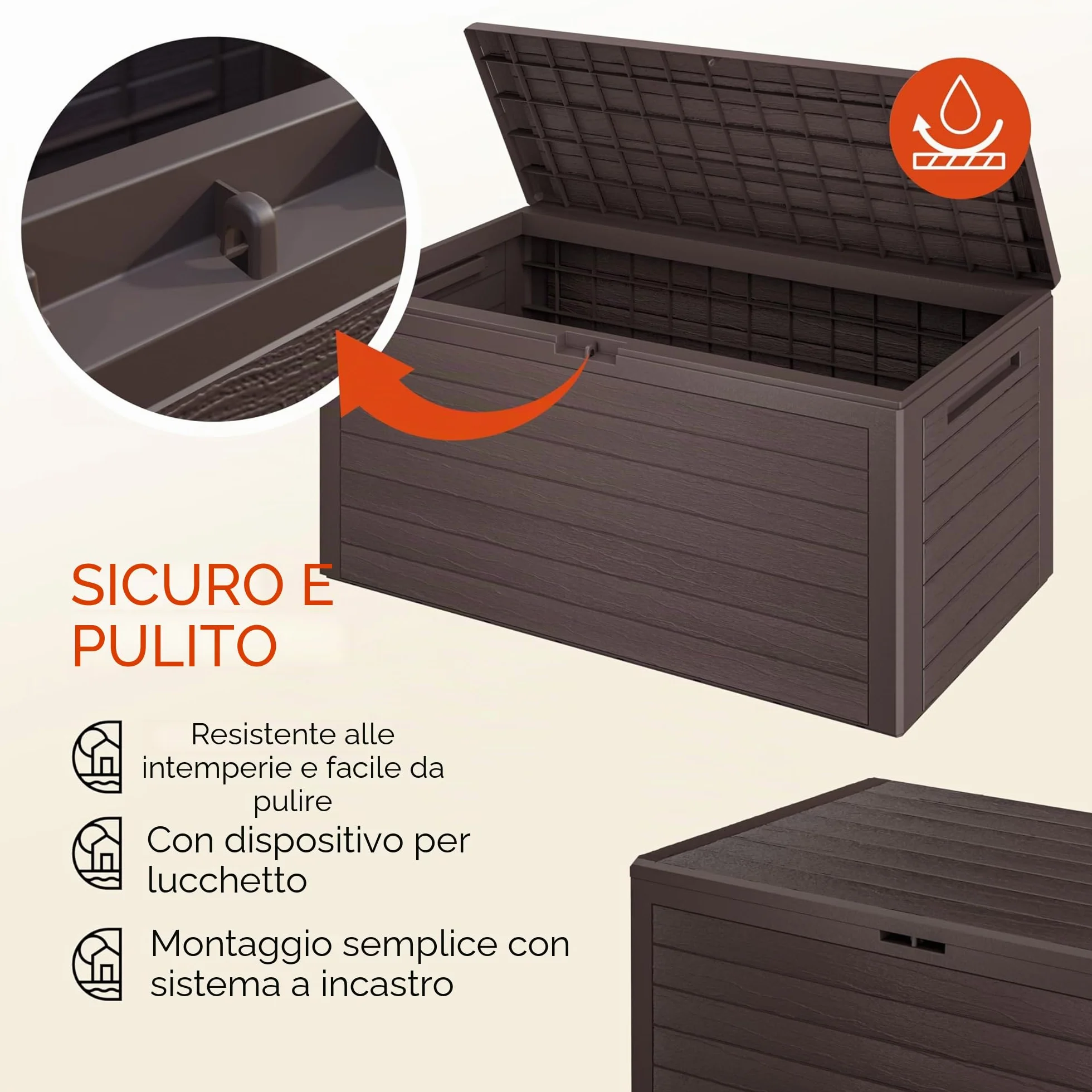 Casaria® Baule da Giardino XXL 280L Effetto Legno Cassapanca Richiudibile 116x43x55cm Box Multibox Contenitore Cuscini