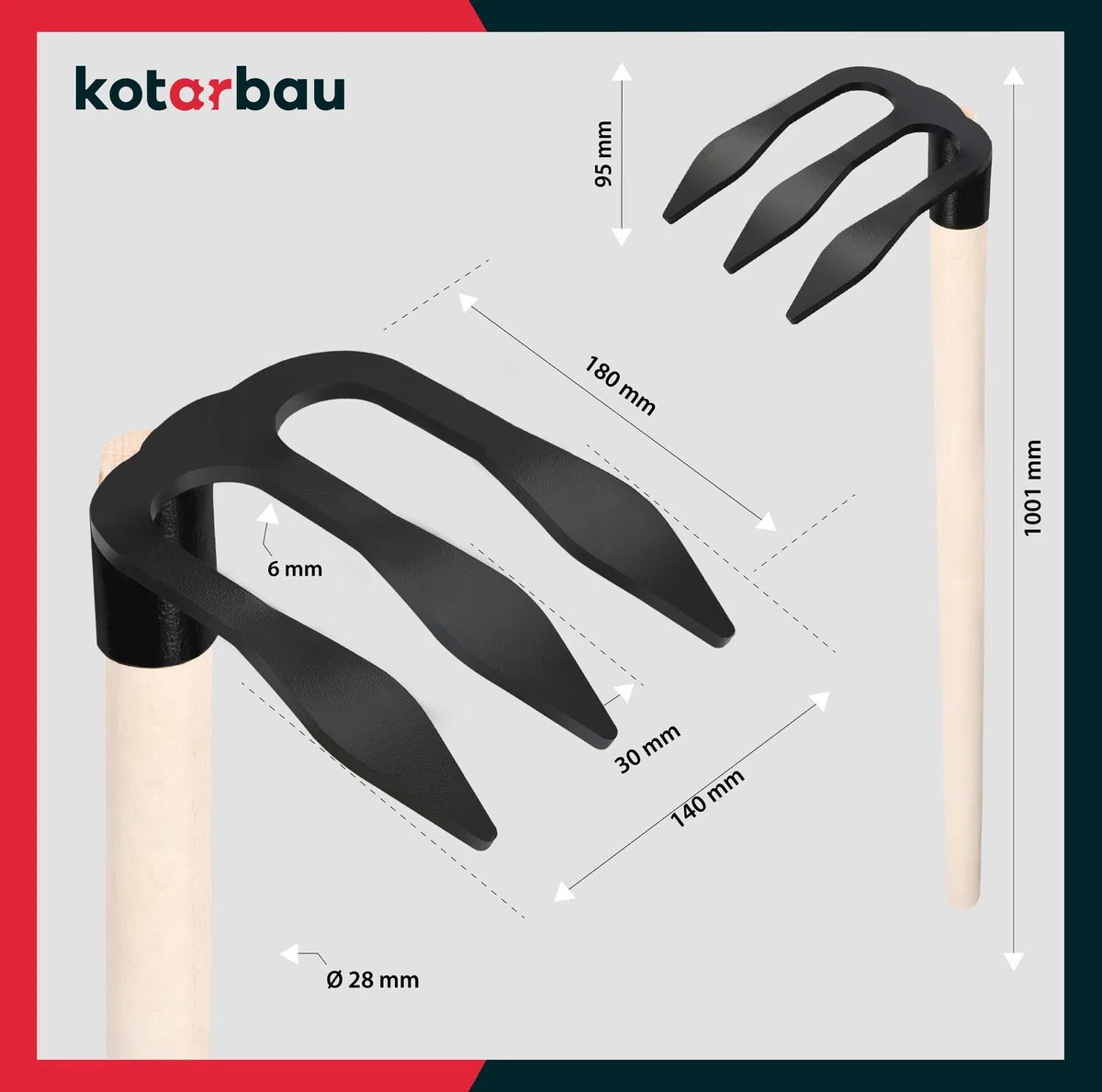 KOTARBAU® Forca a 3 Denti per Scavare Patate con Manico in Legno 90 cm Forchetta da Giardino Strumenti Manuali Attrezzi Accessori da Giardino