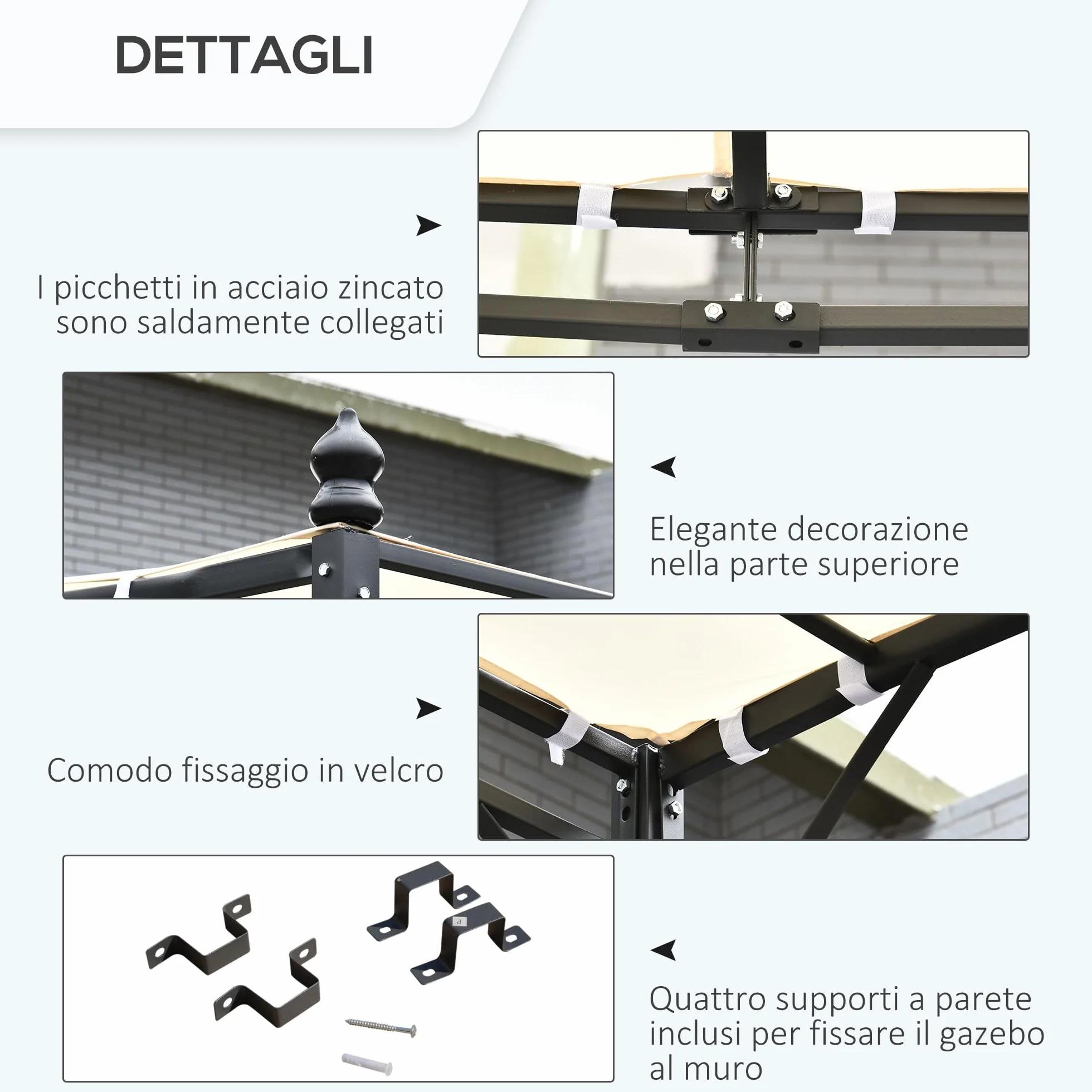 Outsunny Gazebo Pergola 3x3m Esterno Tenda Impermeabile Crema