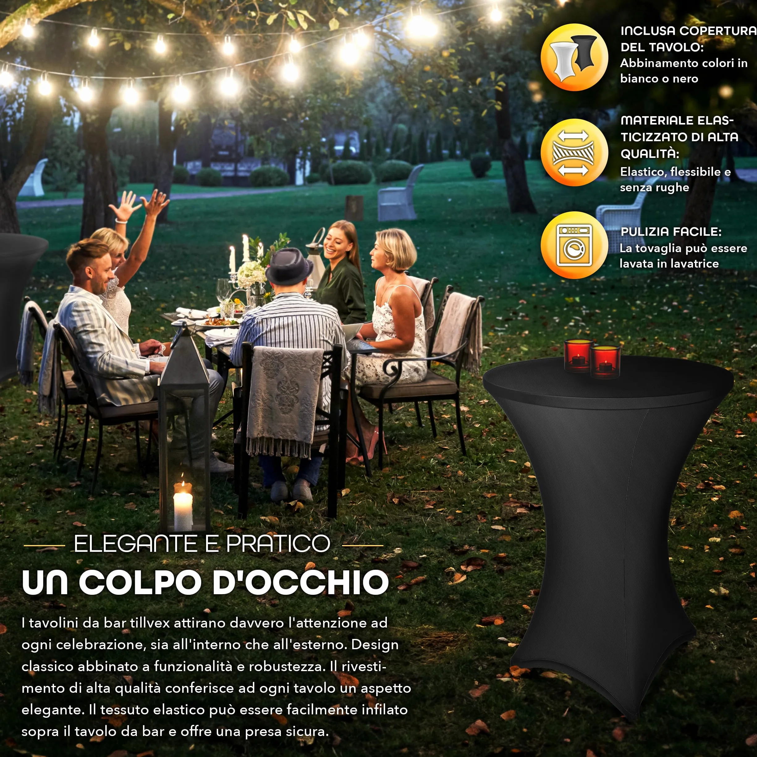 tillvex® Gastro Tavolo pieghevole Ø 80 cm con rivestimento | Tavolo da bistrot pronto | Tavolo pieghevole rotondo – resistente alle intemperie | tavolo da giardino per interni ed esterni