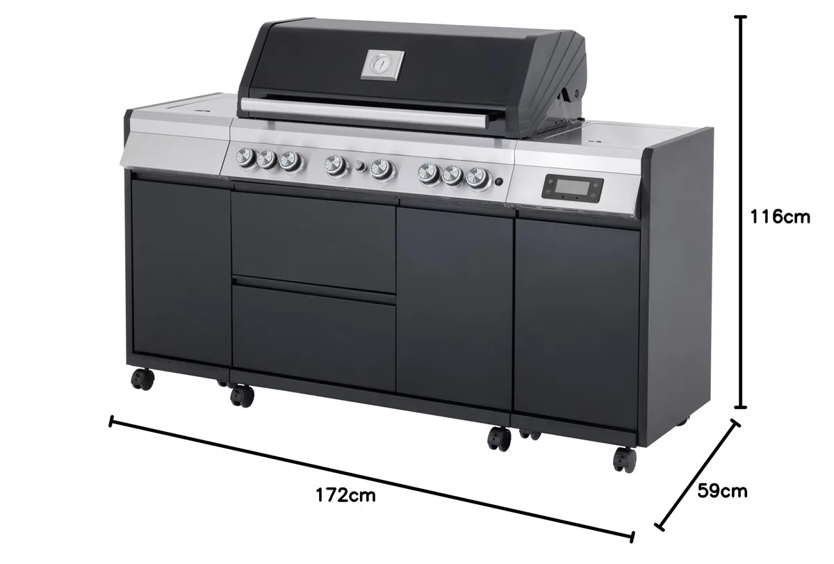 Tarrington House Barbecue a Gas 6+1+1 Bruciatori Acciaio Inox 72 kW Coperchio con Termostato Termometro Digitale