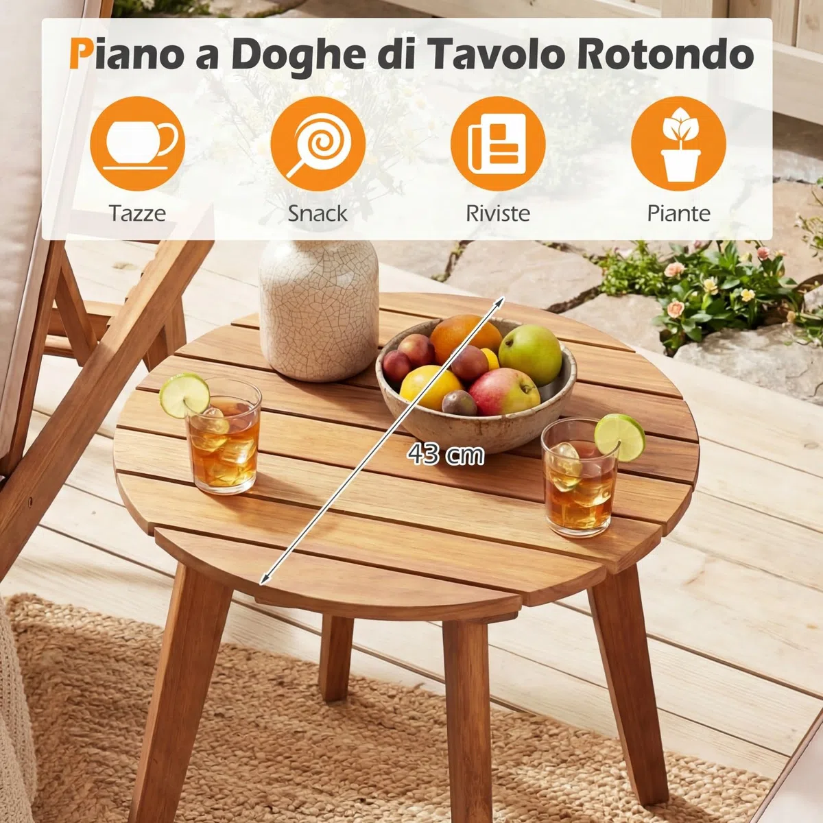 COSTWAY Tavolino da Esterno Compatto in Legno, 35x35x43 cm, Portata 75 kg