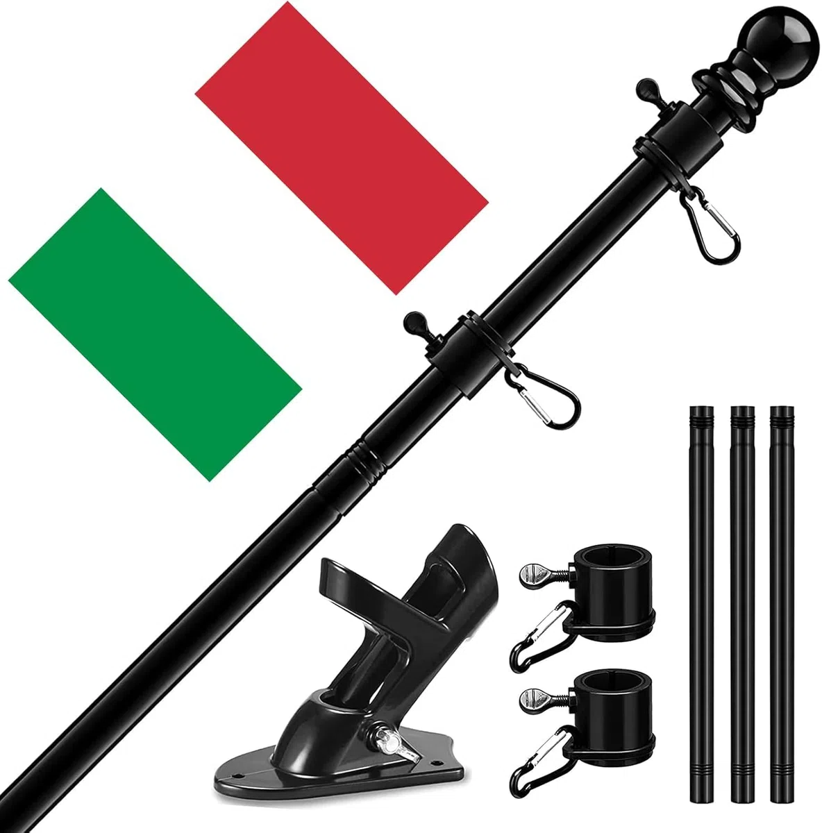 Asta Bandiera in Alluminio Bianco 180 cm con Staffa Acciaio Inossidabile Set Pennone Regolabile Bandiera Italiana