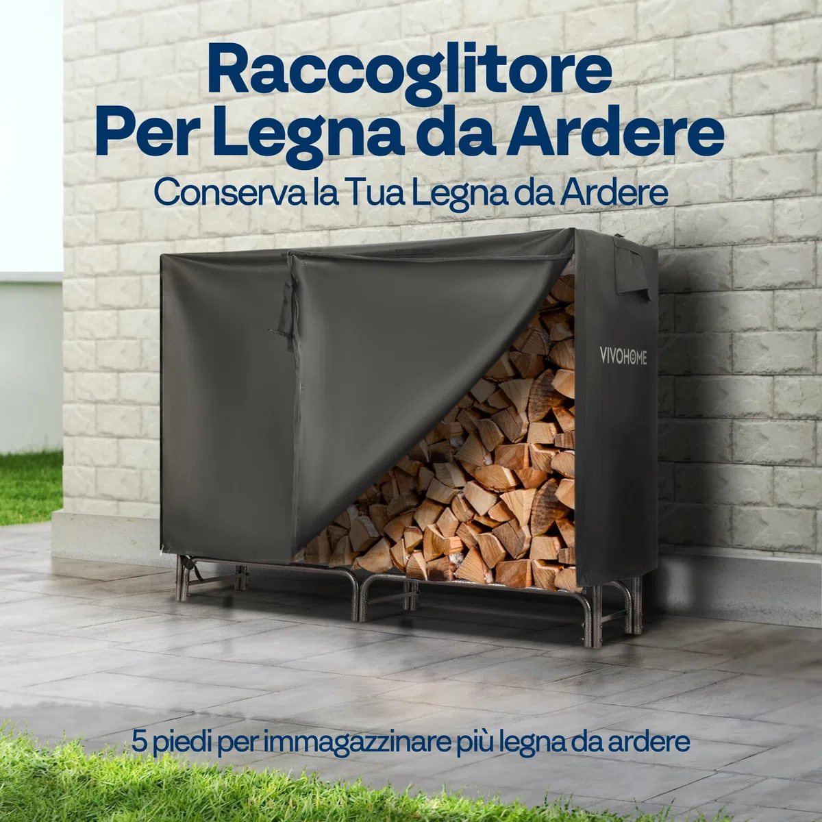 VIVOHOME Legnaia da Esterno 153×35×123cm Copertura Impermeabile Oxford Metallo