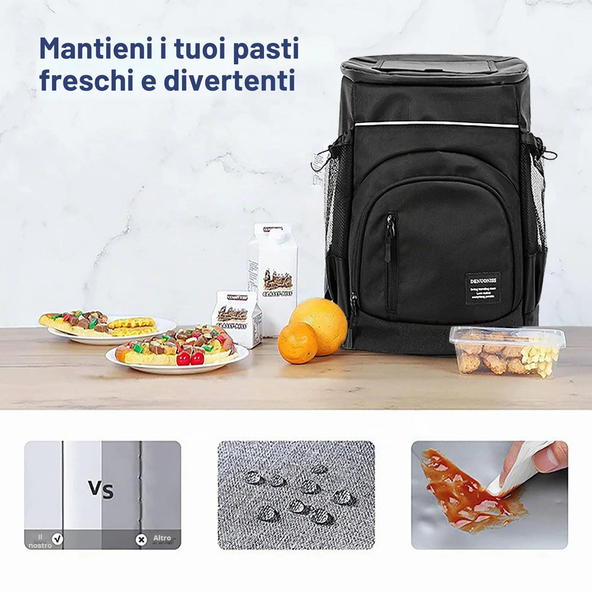 Zaino Pic Nic Termico Borsa Frigo 30L Borsa Termica da Viaggio Portatile per Picnic, Campeggio e Spiaggia (Nero)