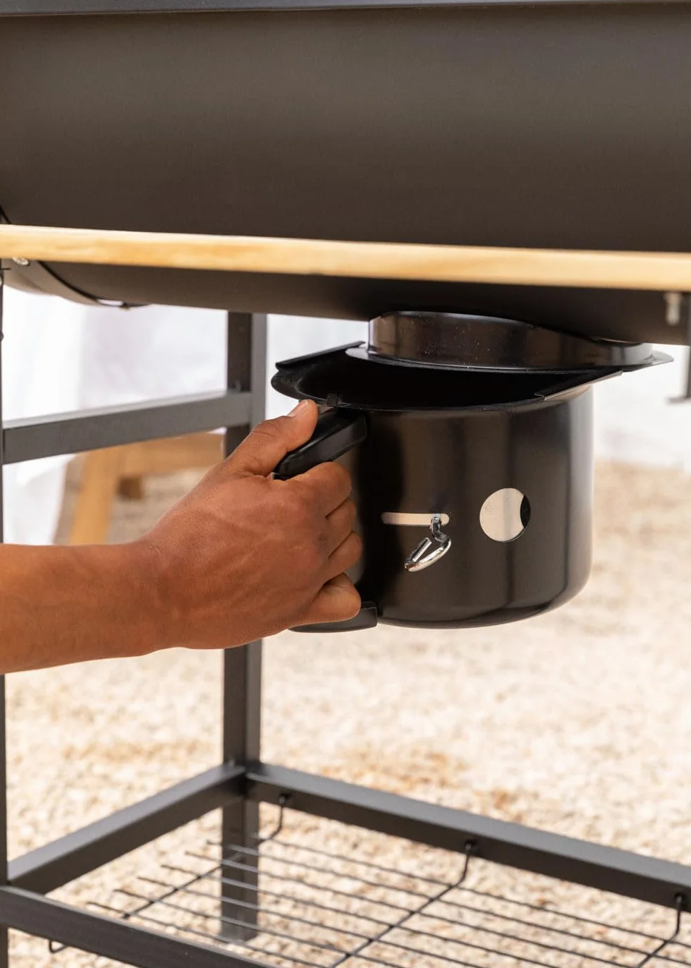 Barbecue affumicatore a carbone con ruote in acciaio inox nero griglia superiore controllo temperatura
