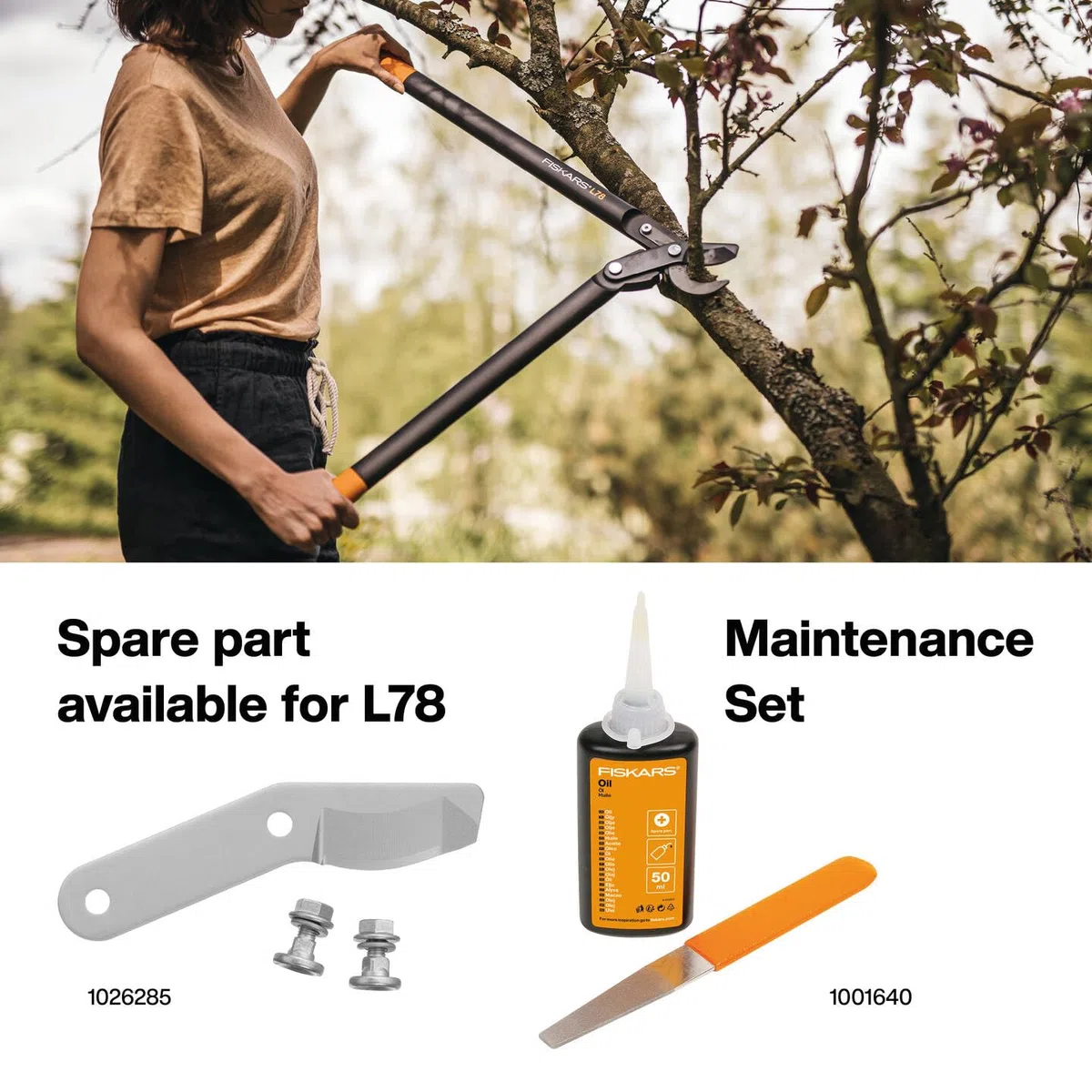 Fiskars PowerGear II Cesoie Bypass per Legno Verde, Lama Antiaderente, Taglio 5 cm, Acciaio Temprato, 70 cm, Nero/Arancione