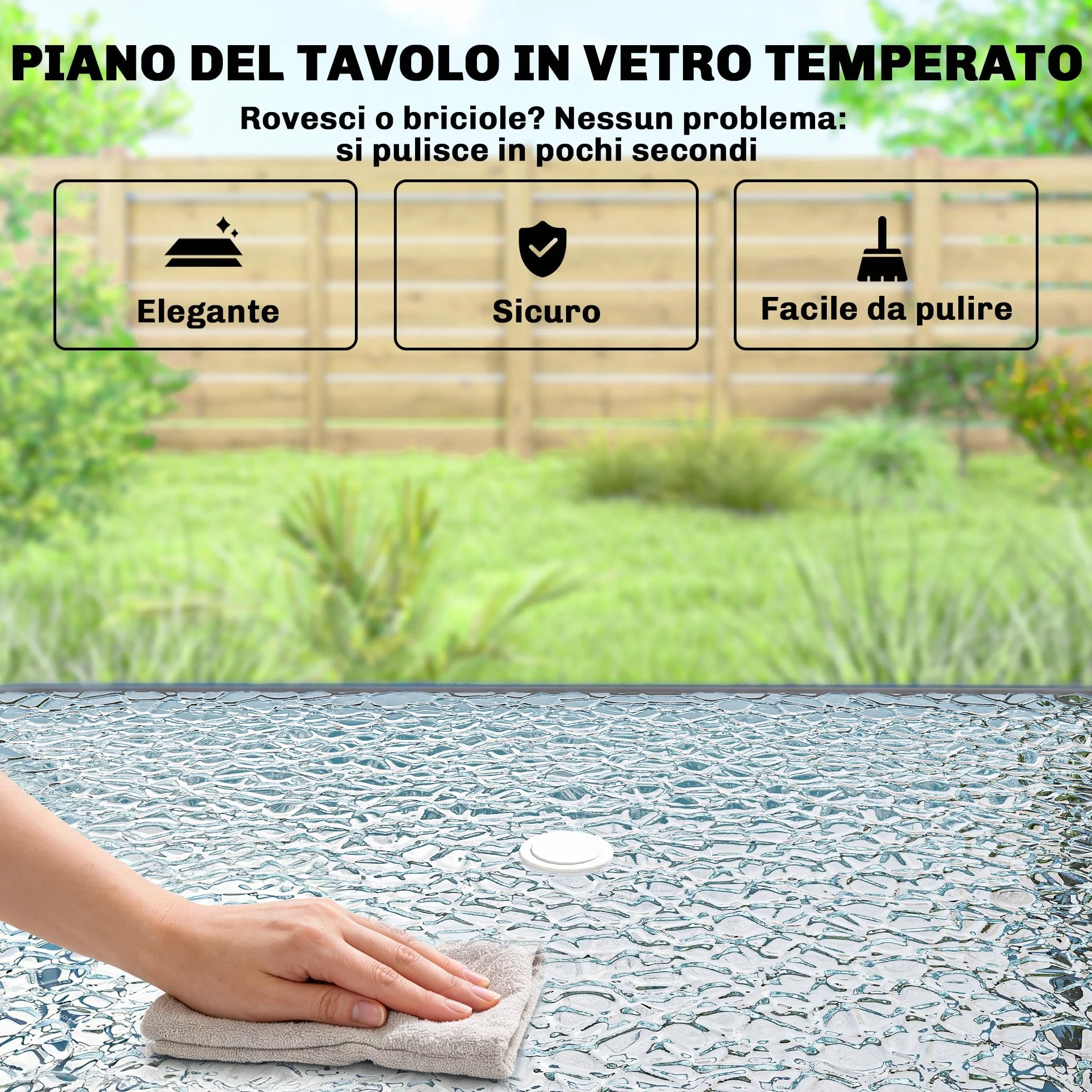 Outsunny Set Tavolo e Sedie da Giardino 8 Pezzi con Ombrellone, Acciaio, Vetro Temperato, Nero