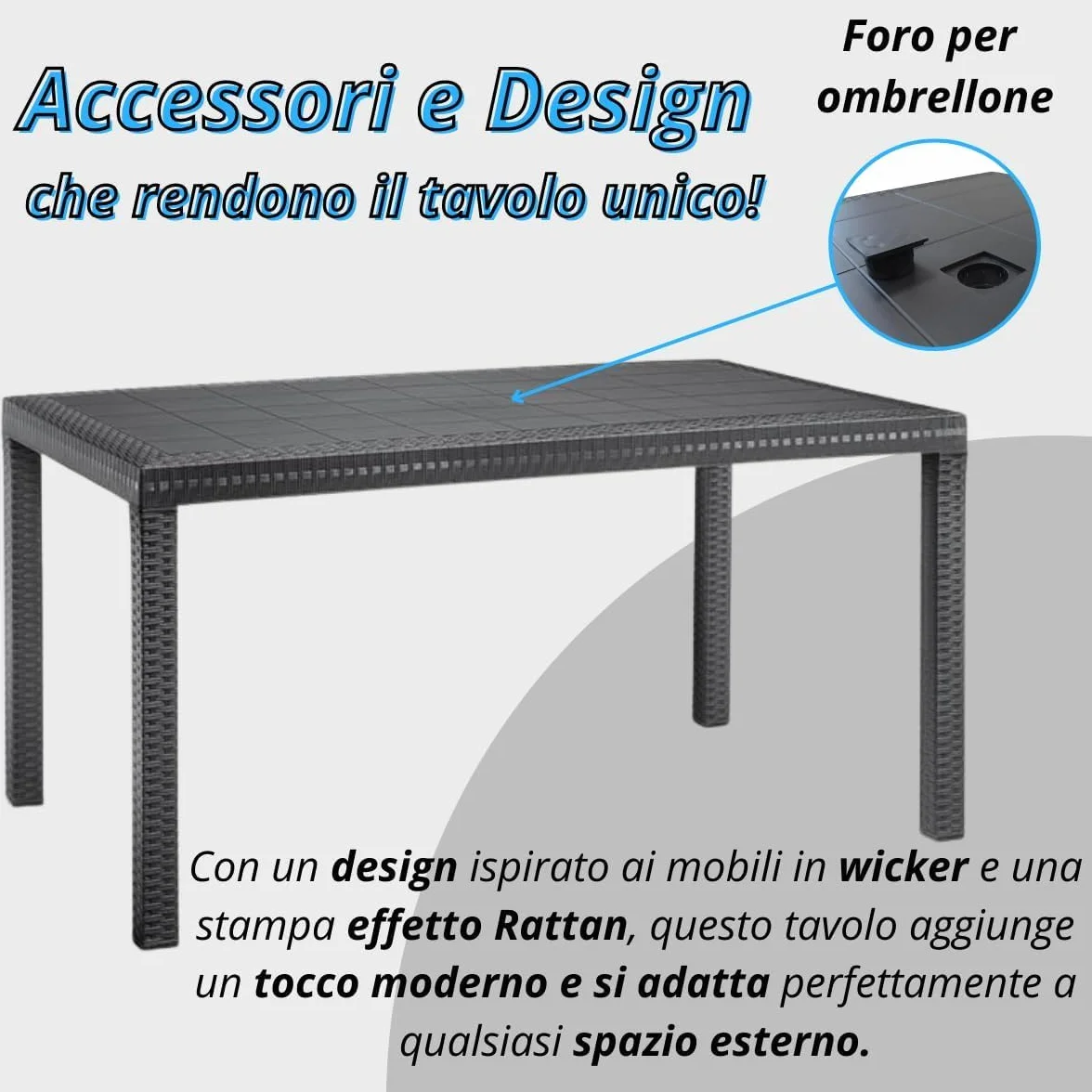 Tomaino Set Tavolo e Sedie Da Giardino in Plastica 4 Posti Impilabili Effetto Rattan Nero